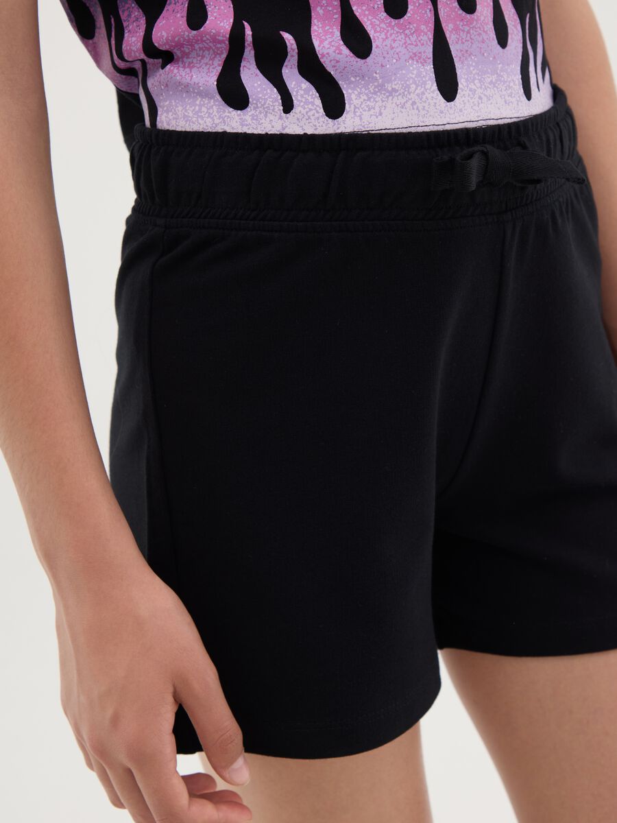 Black shorts in cotton with drawstring_1
