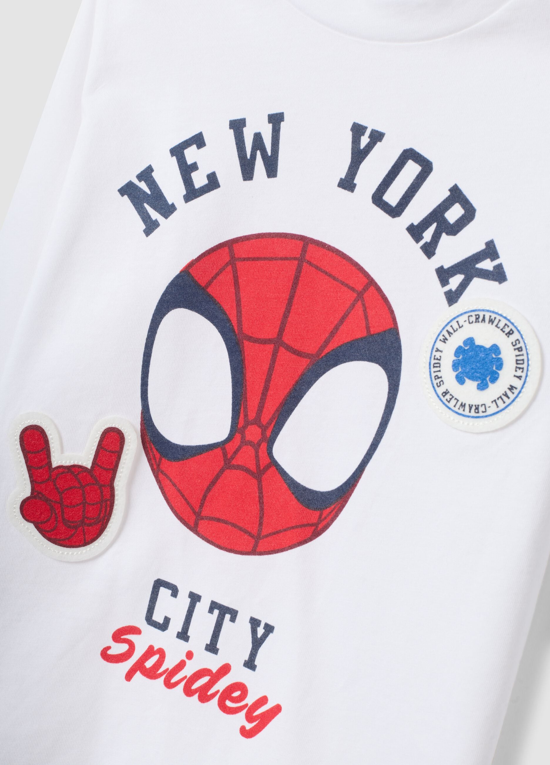 White long-sleeve pure cotton T-shirt with Spidey print for boys