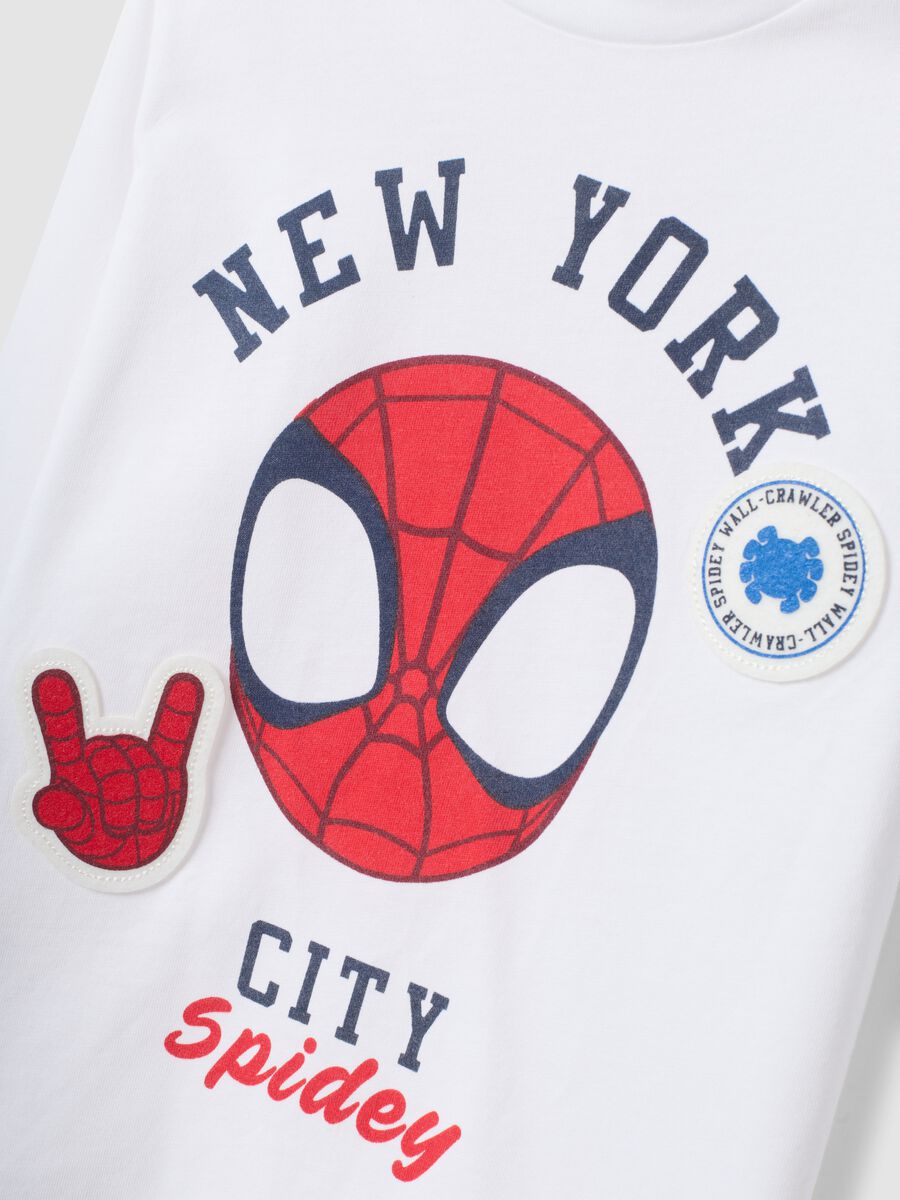 White long-sleeve pure cotton T-shirt with Spidey print for boys_2
