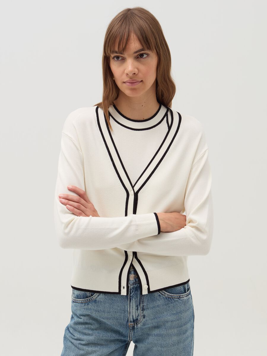 Cardigan with contrasting trim_0