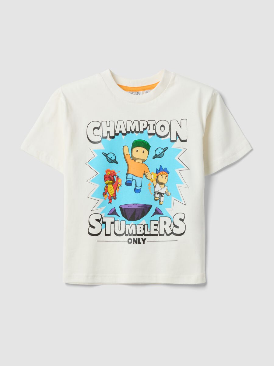 White pure cotton kids&rsquo; T-shirt with Stumble Guys print, regular fit_0