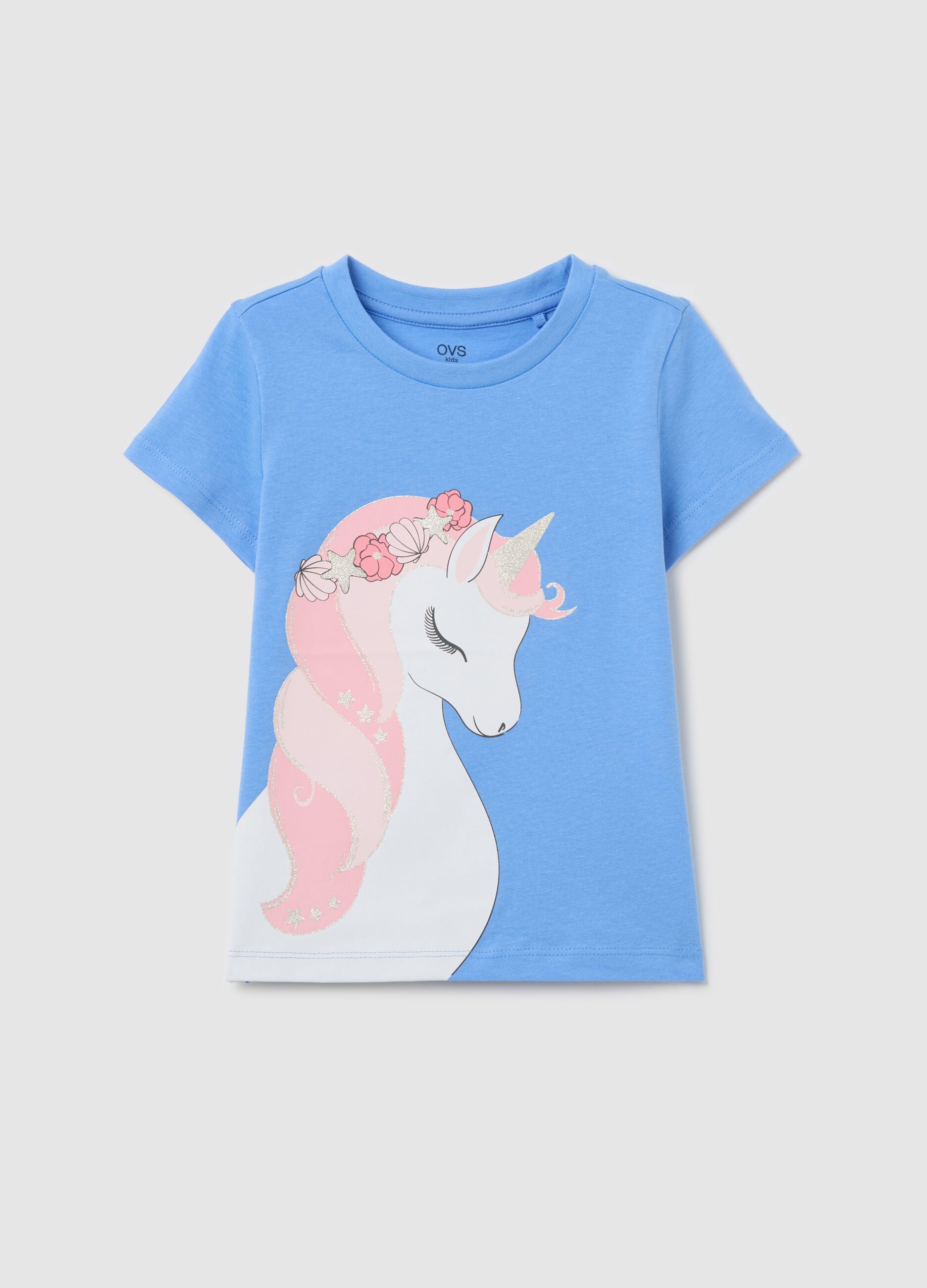 T-shirt da bambina in puro cotone azzurro regular fit con stampa
