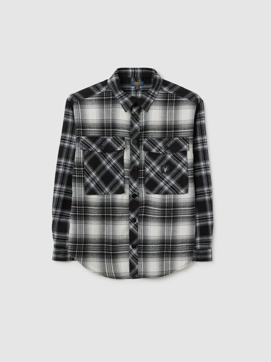 Camicia da ragazzo in puro cotone nera a quadri over fit_3