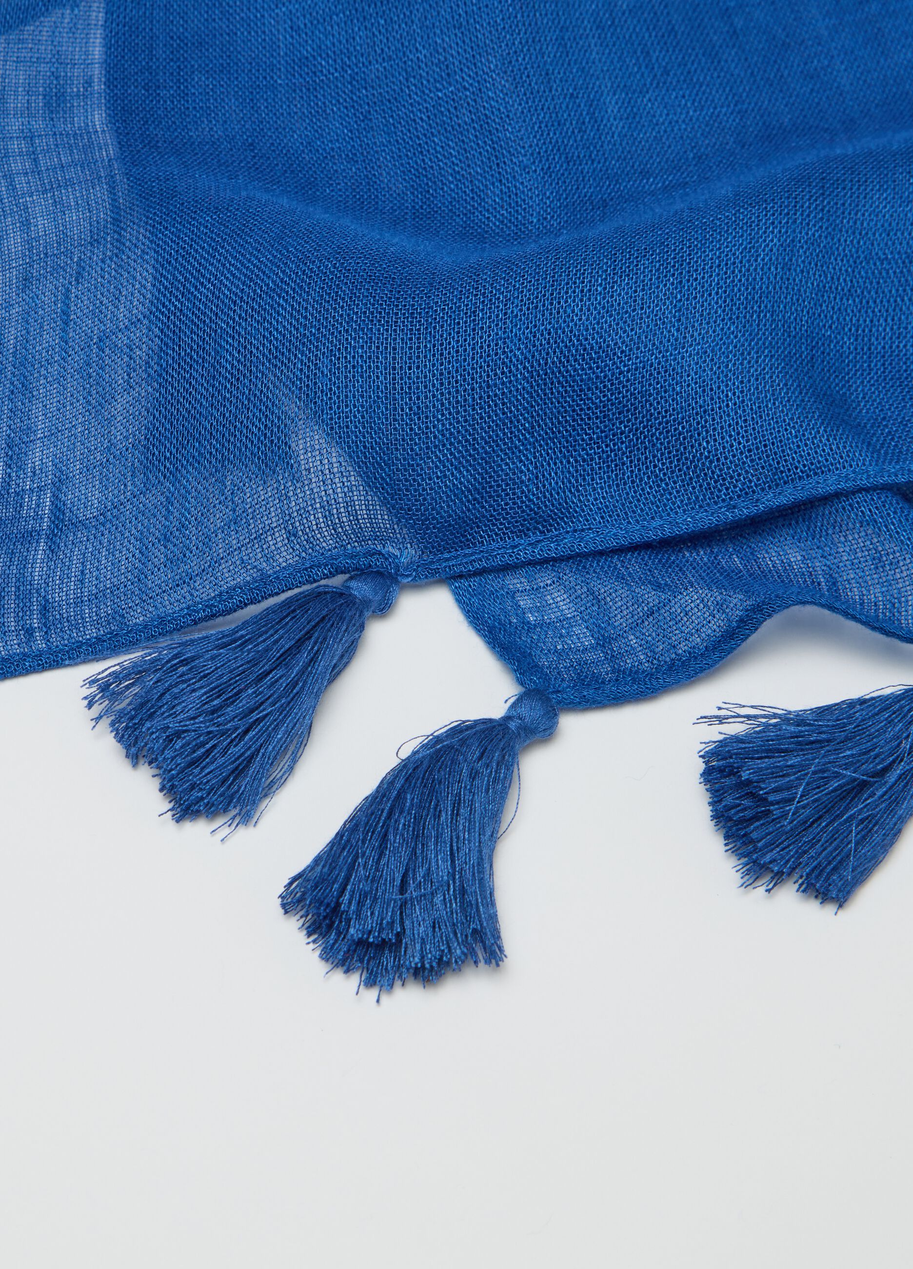 Blue scarf with tassels