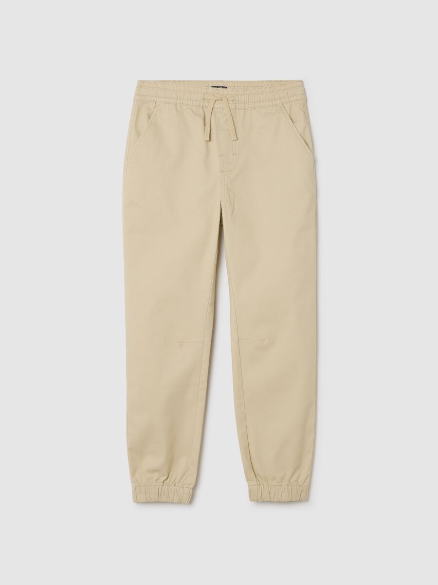 Pantaloni da ragazzo in cotone elasticizzato beige relaxed fit_0