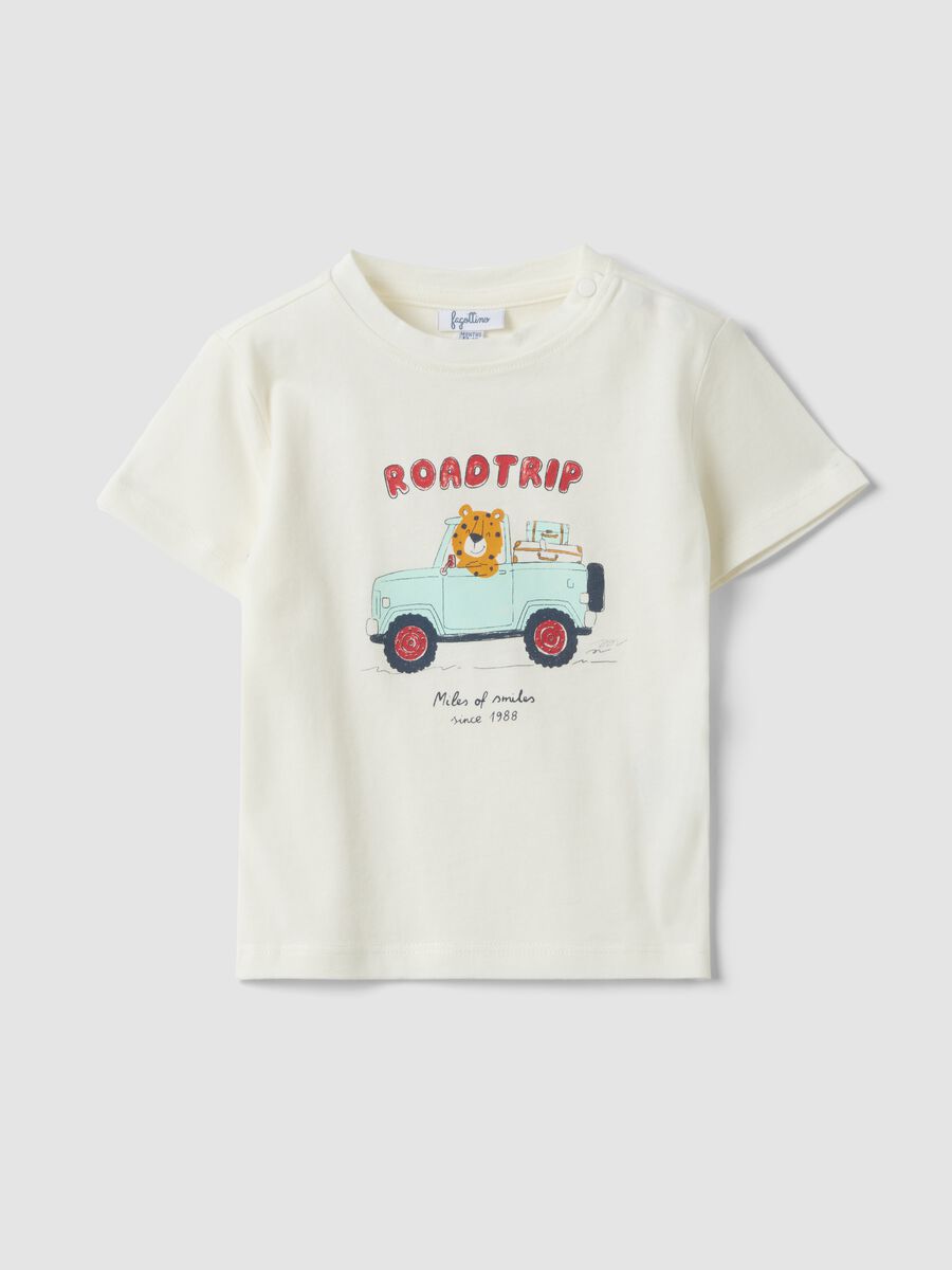 White pure organic cotton T-shirt with print_0