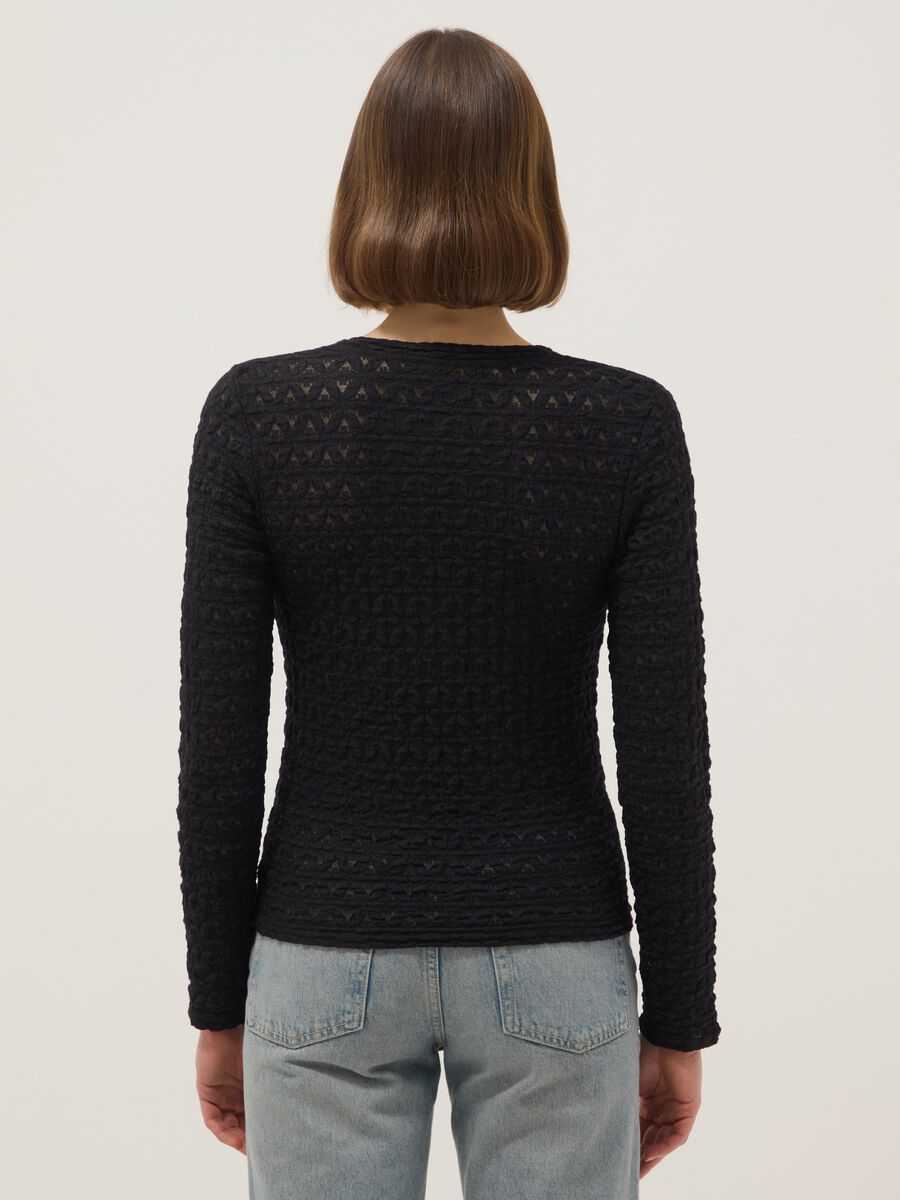 Maglia in misto cotone e viscosa nera regular fit con texture a maglia_2