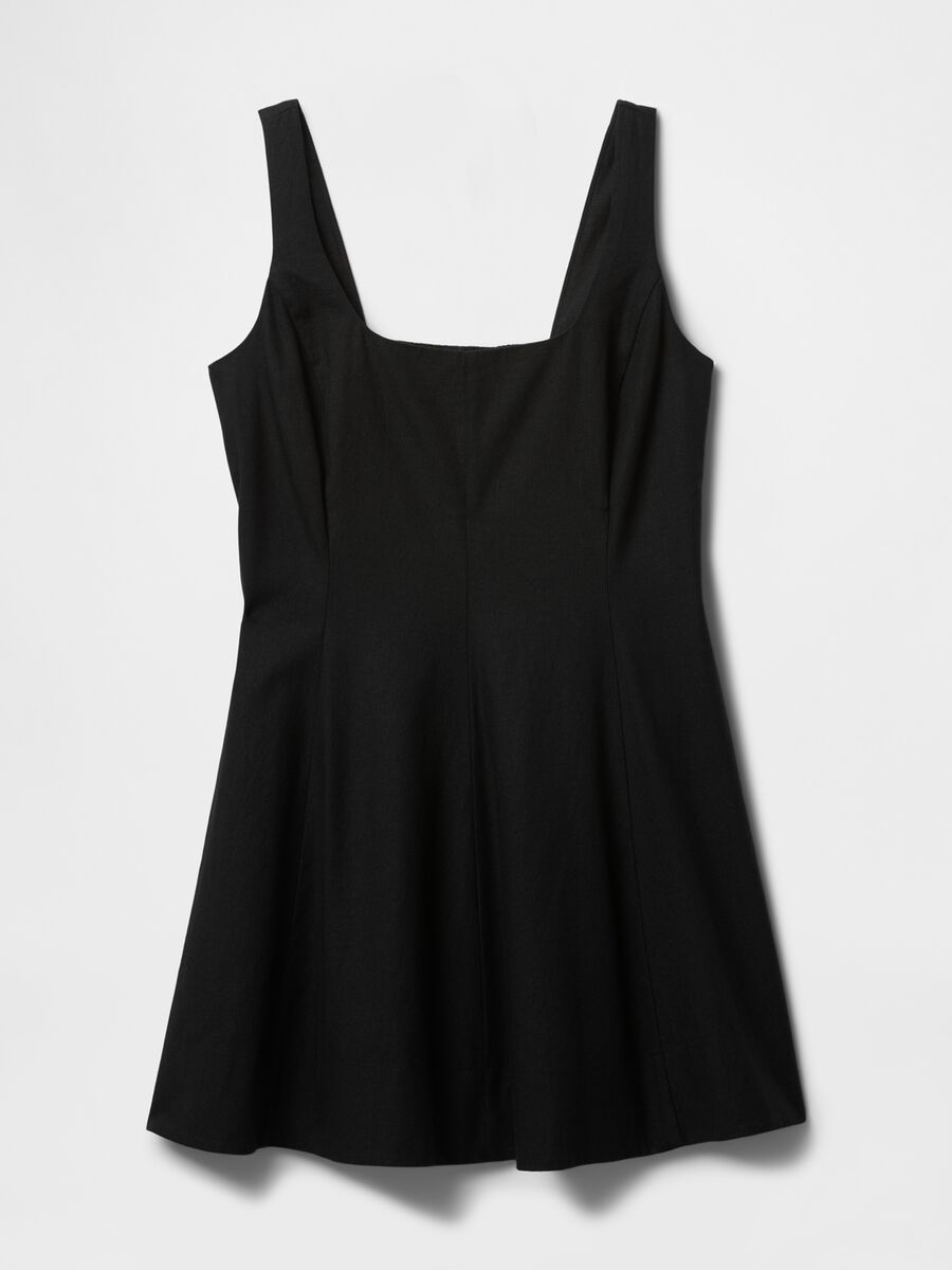 Short Black Dress in Linen and Viscose_6