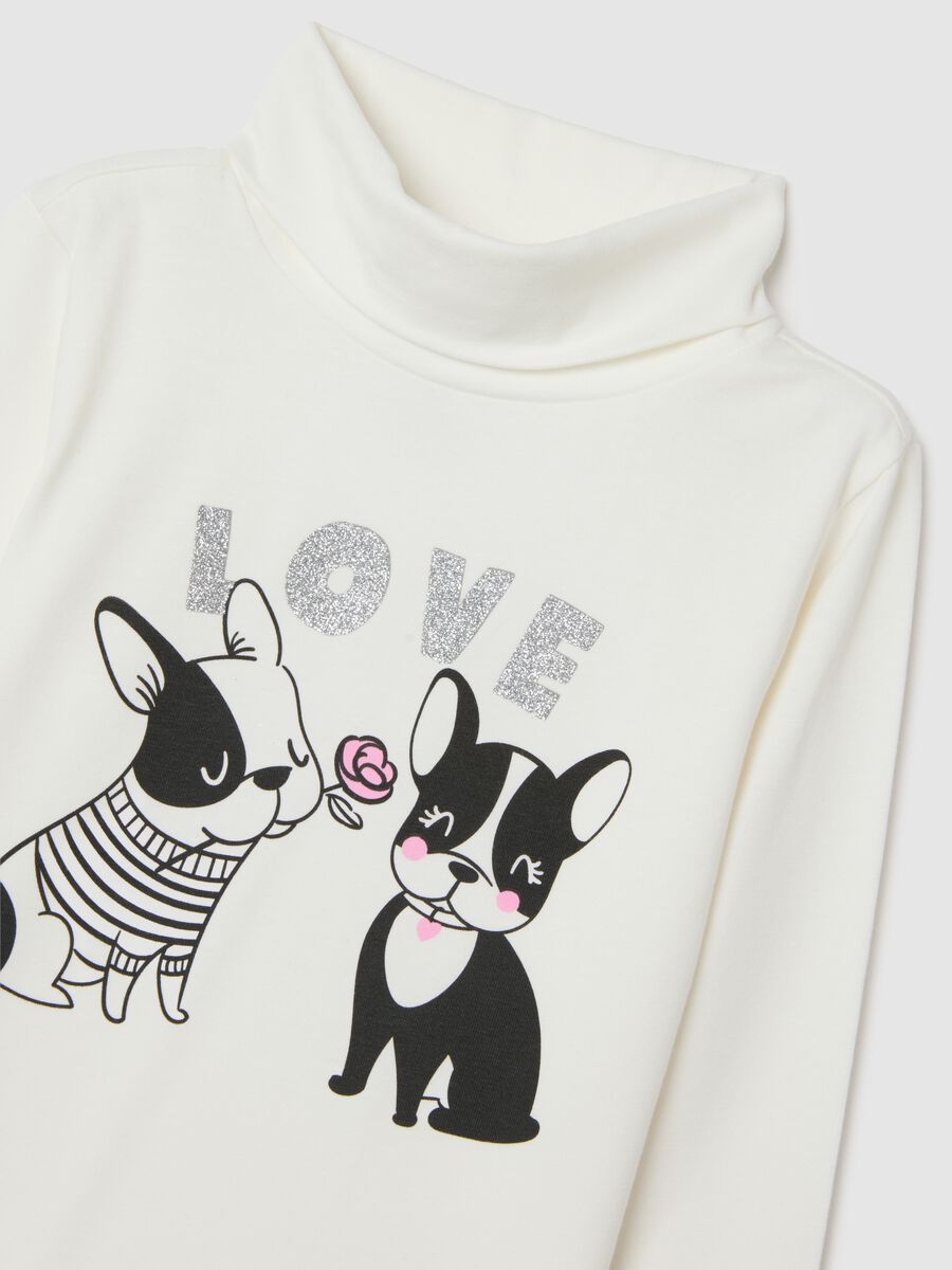 T-shirt da bambina in cotone elasticizzato bianca con stampa_2