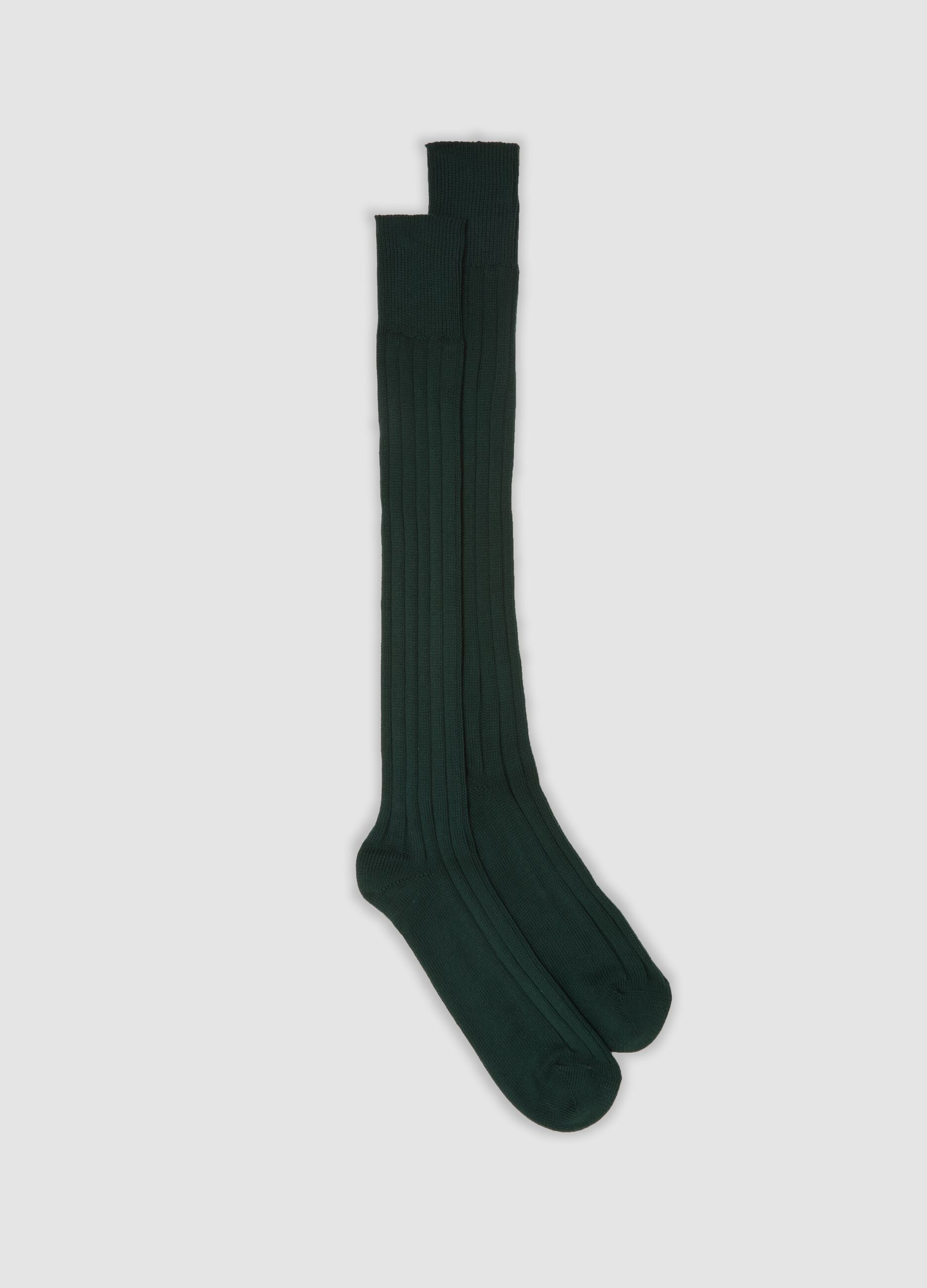 Green long ribbed socks in pure cotton