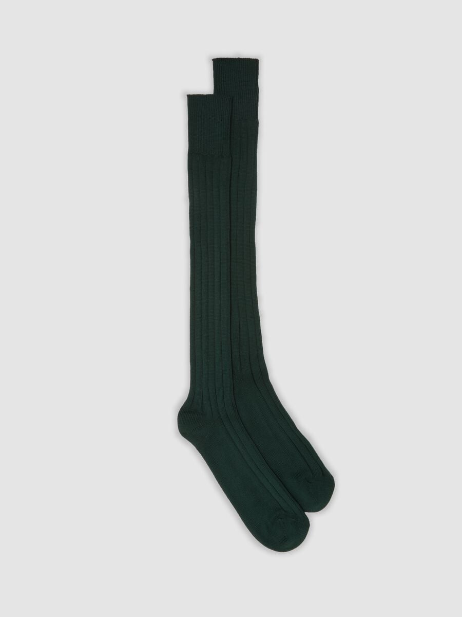 Green long ribbed socks in pure cotton_0