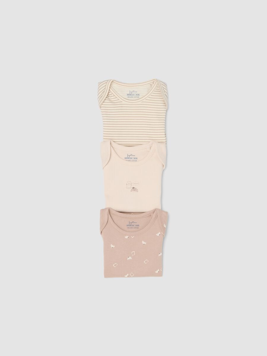 Tripack di body rosa e beige in cotone organico a maniche corte per neonati e bimbi_2