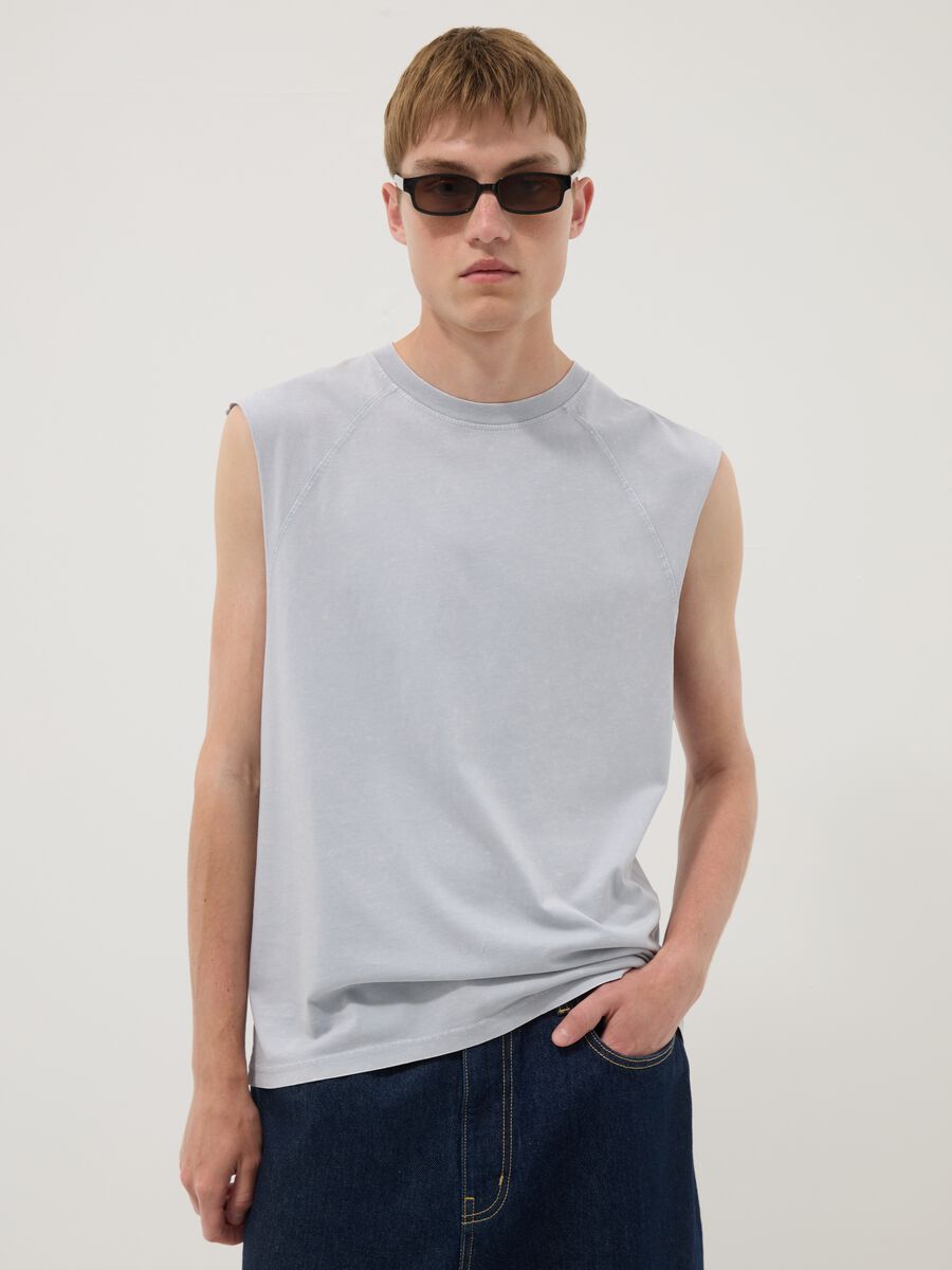 Tank top grigia in puro cotone regular fit_0