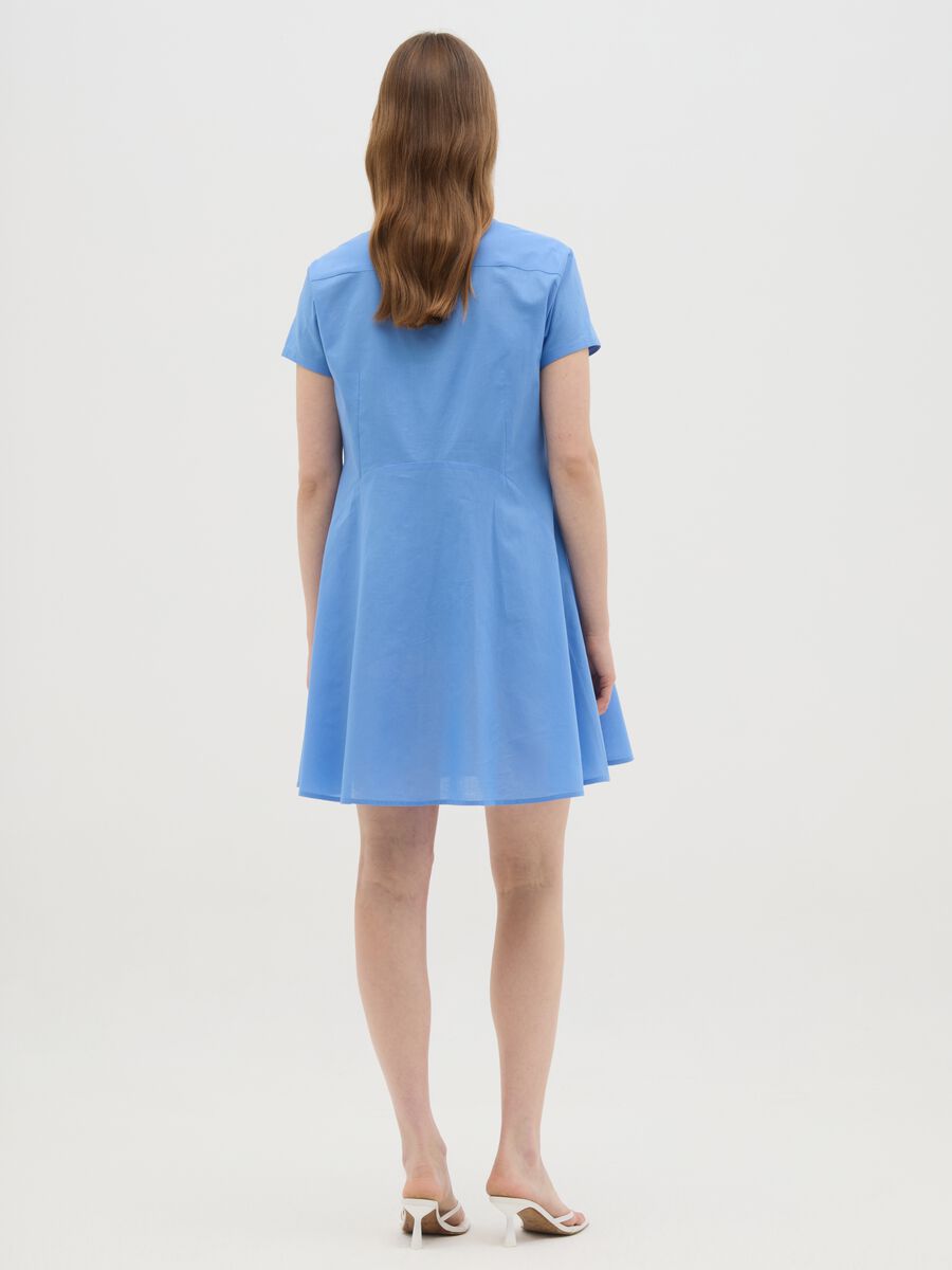 Women's blue pure cotton shirt dress regular fit_3