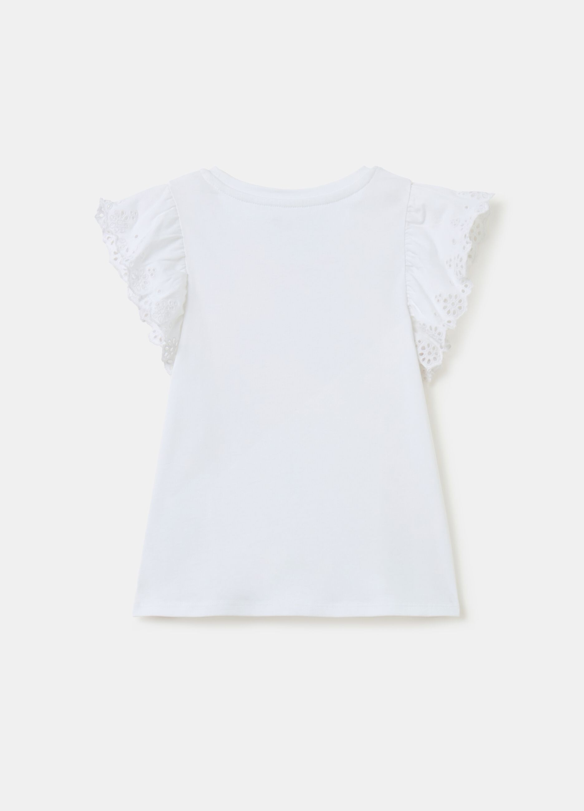T-shirt with broderie anglaise flounce