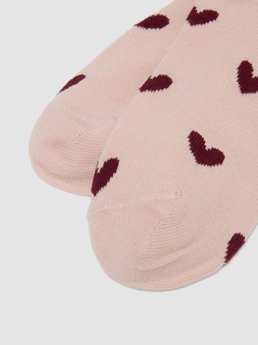 Pink ankle socks in elasticated cotton blend with hearts_1