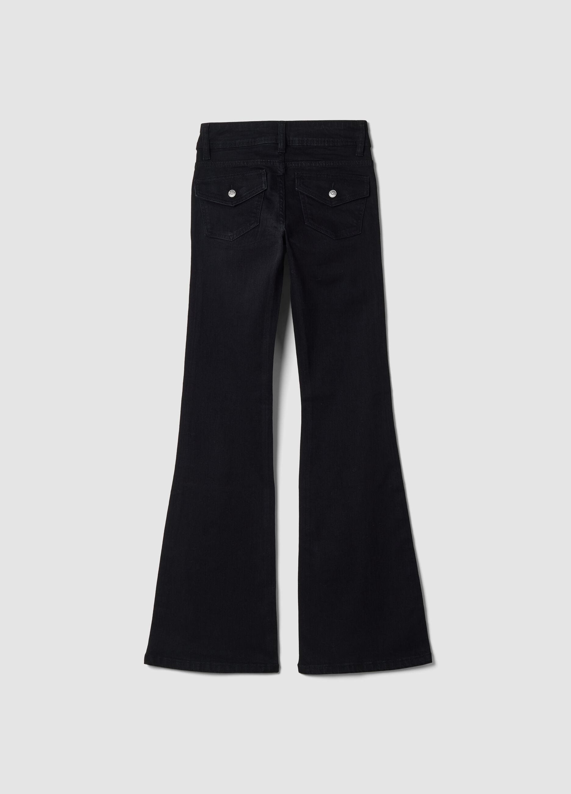 Jeans neri flare in cotone elasticizzato