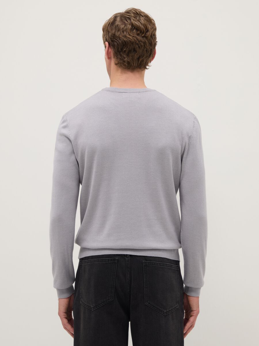 Grey cotton blend crew neck pullover, regular fit_2