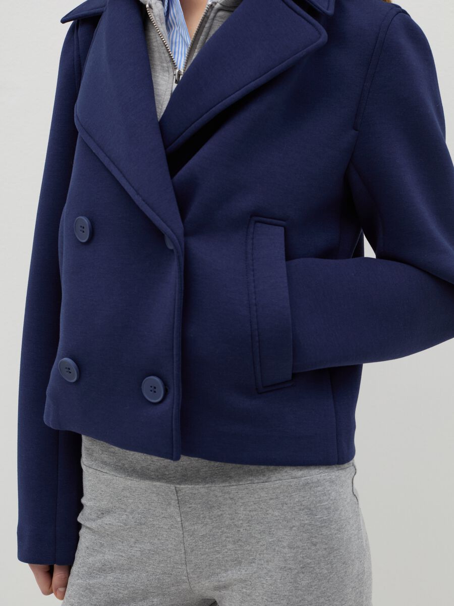 Short blue double-breasted peacoat jacket_3