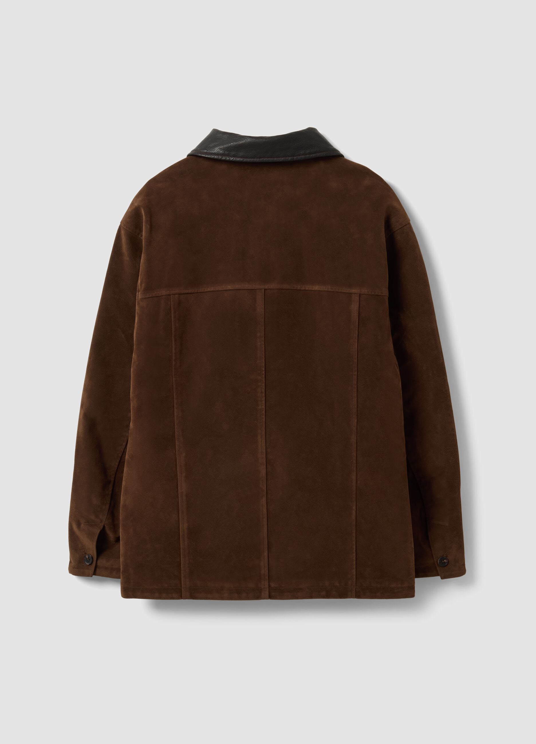 Brown regular-fit shacket with contrast collar