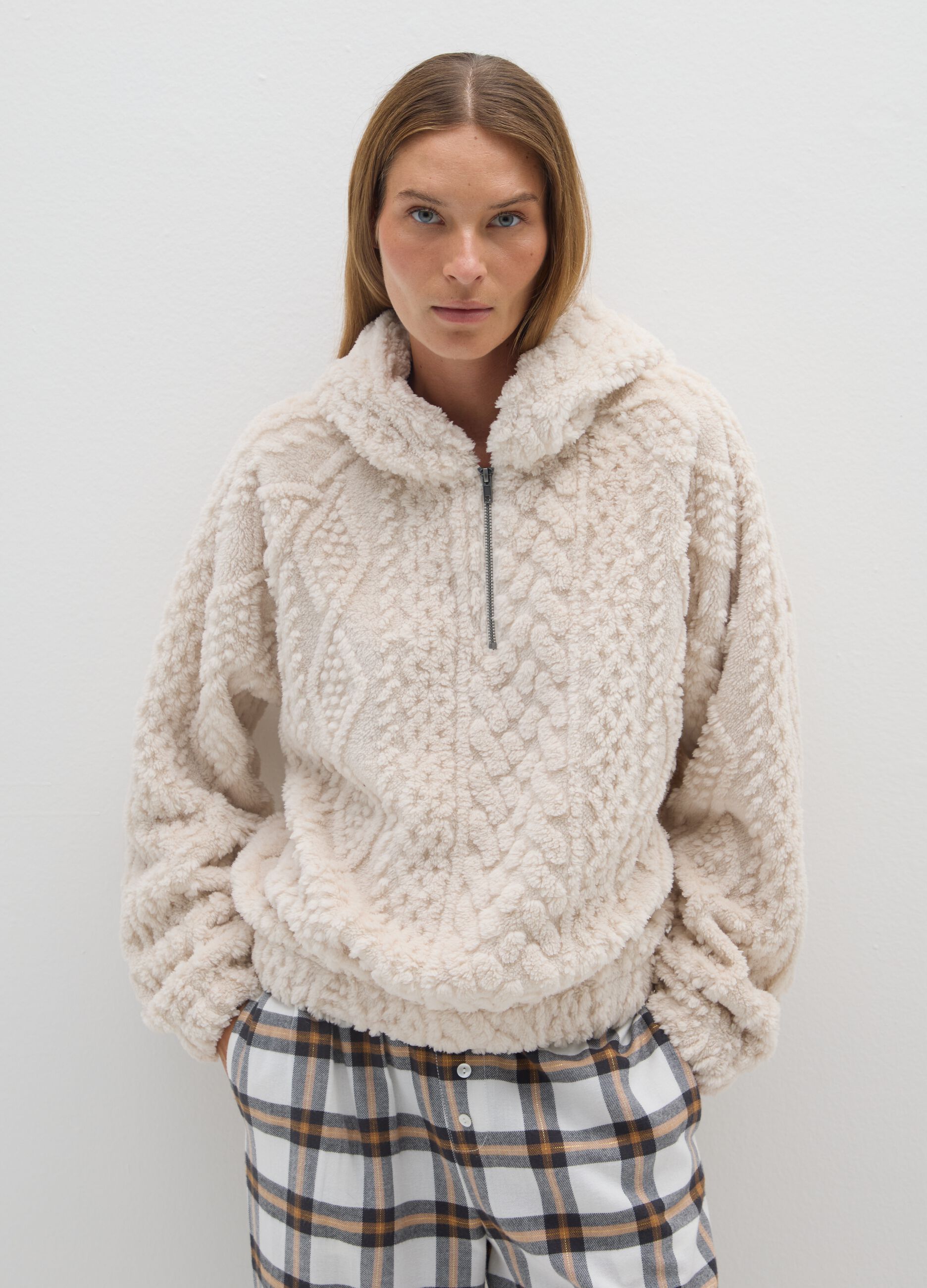 Beige regular fit pyjama top