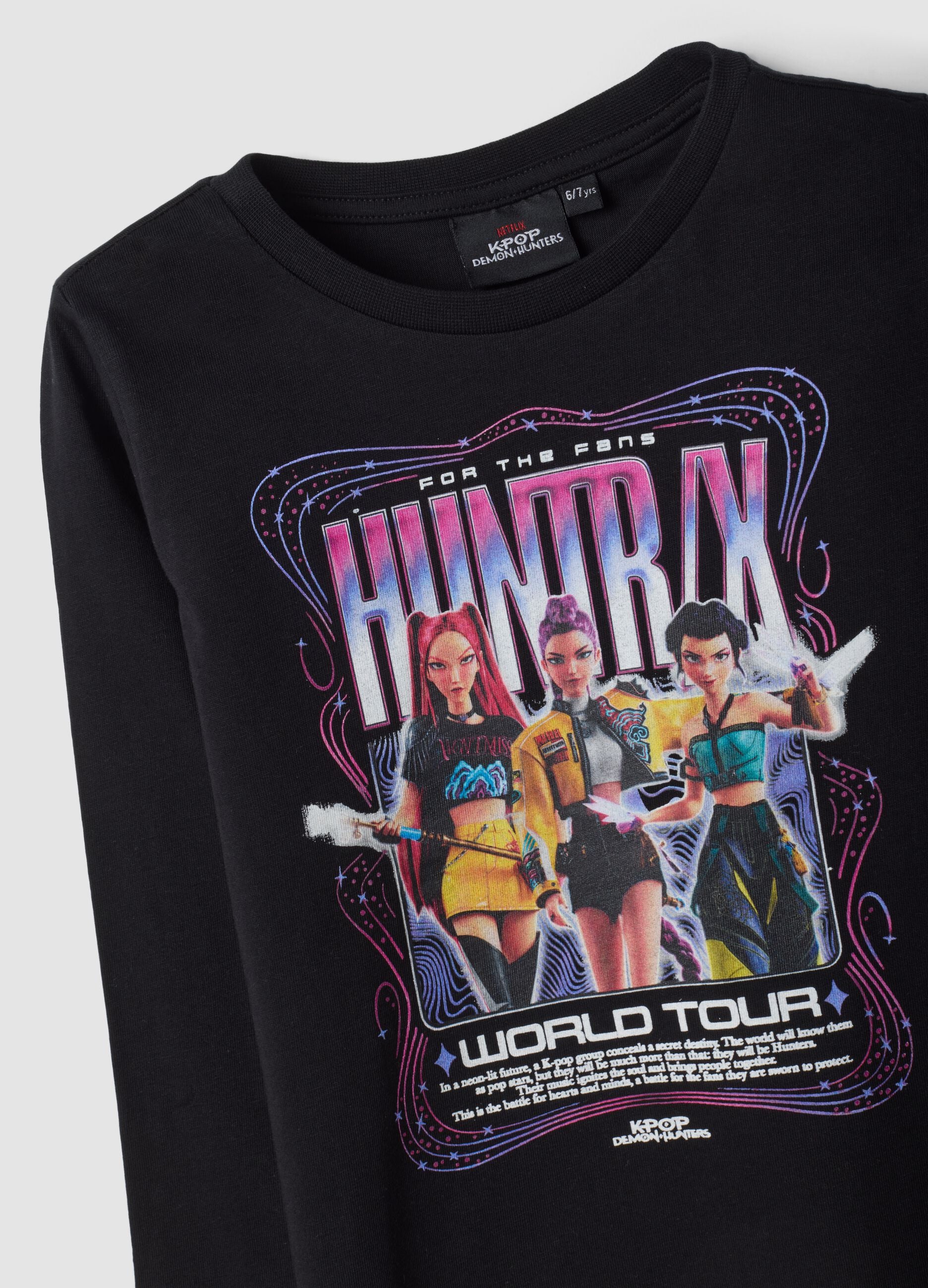 Black pure cotton T-shirt with K-Pop Demon Hunters print