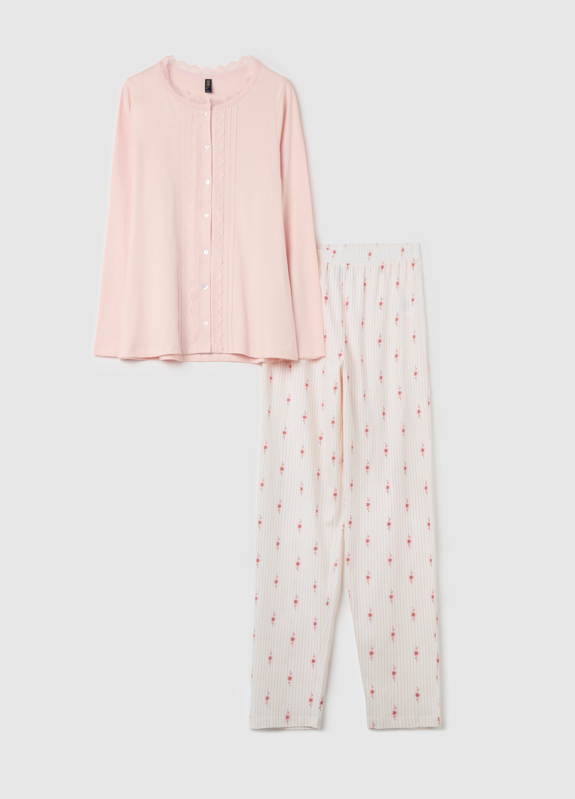Full-length pyjamas with granddad neckline top