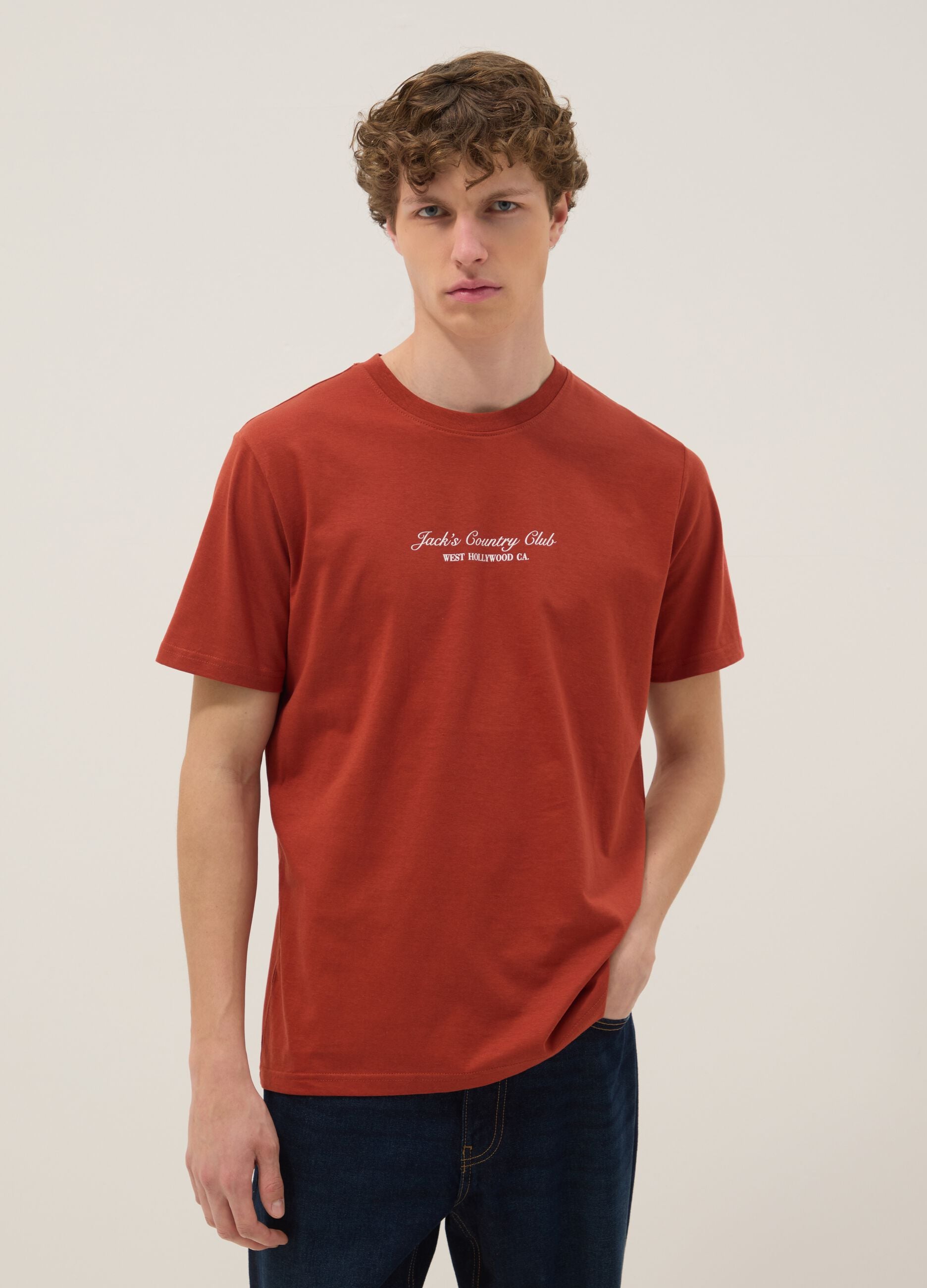 Red slogan T-shirt in pure cotton, regular fit