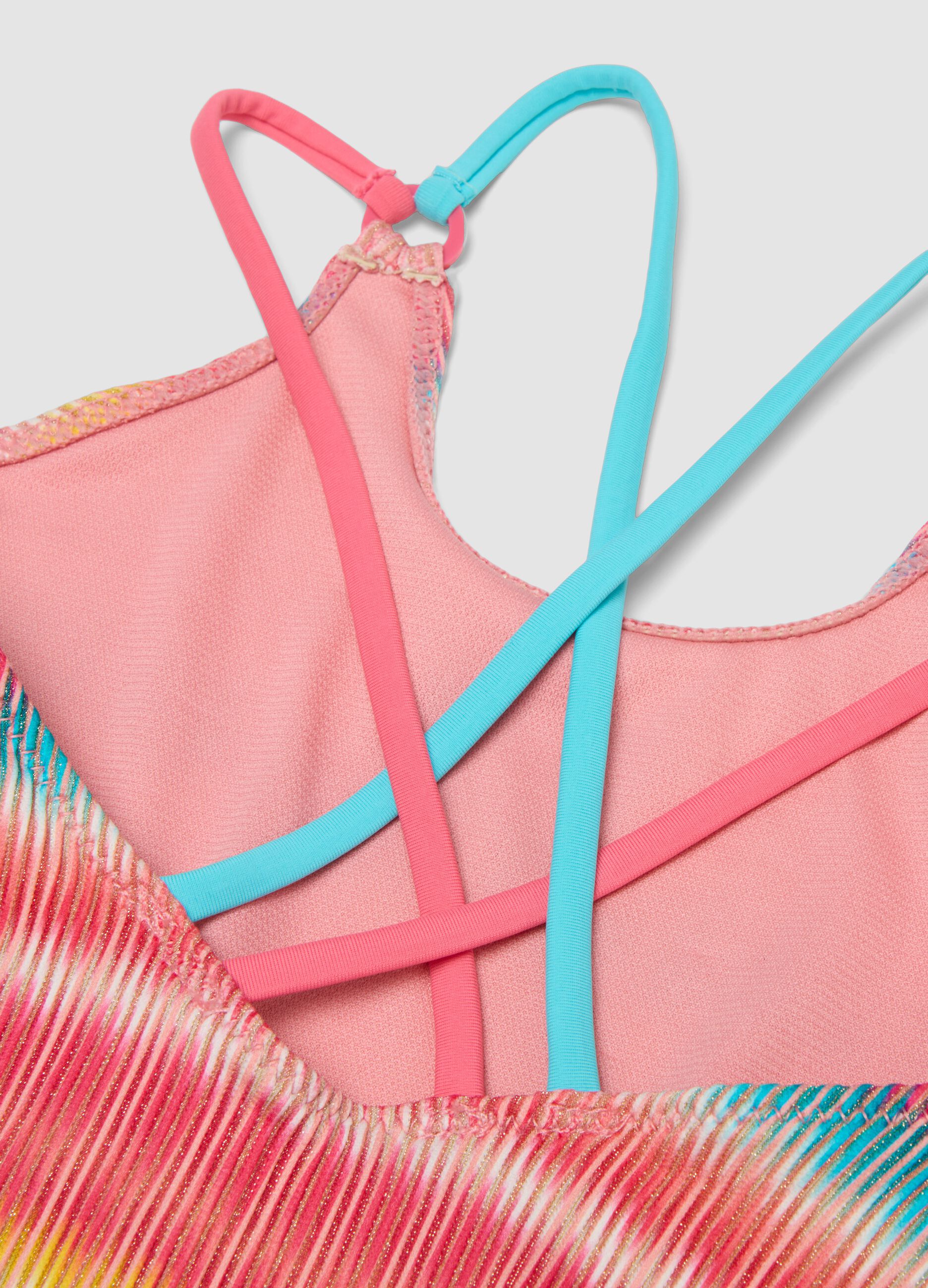 Girls&rsquo; multicolour striped stretchy one-piece swimsuit