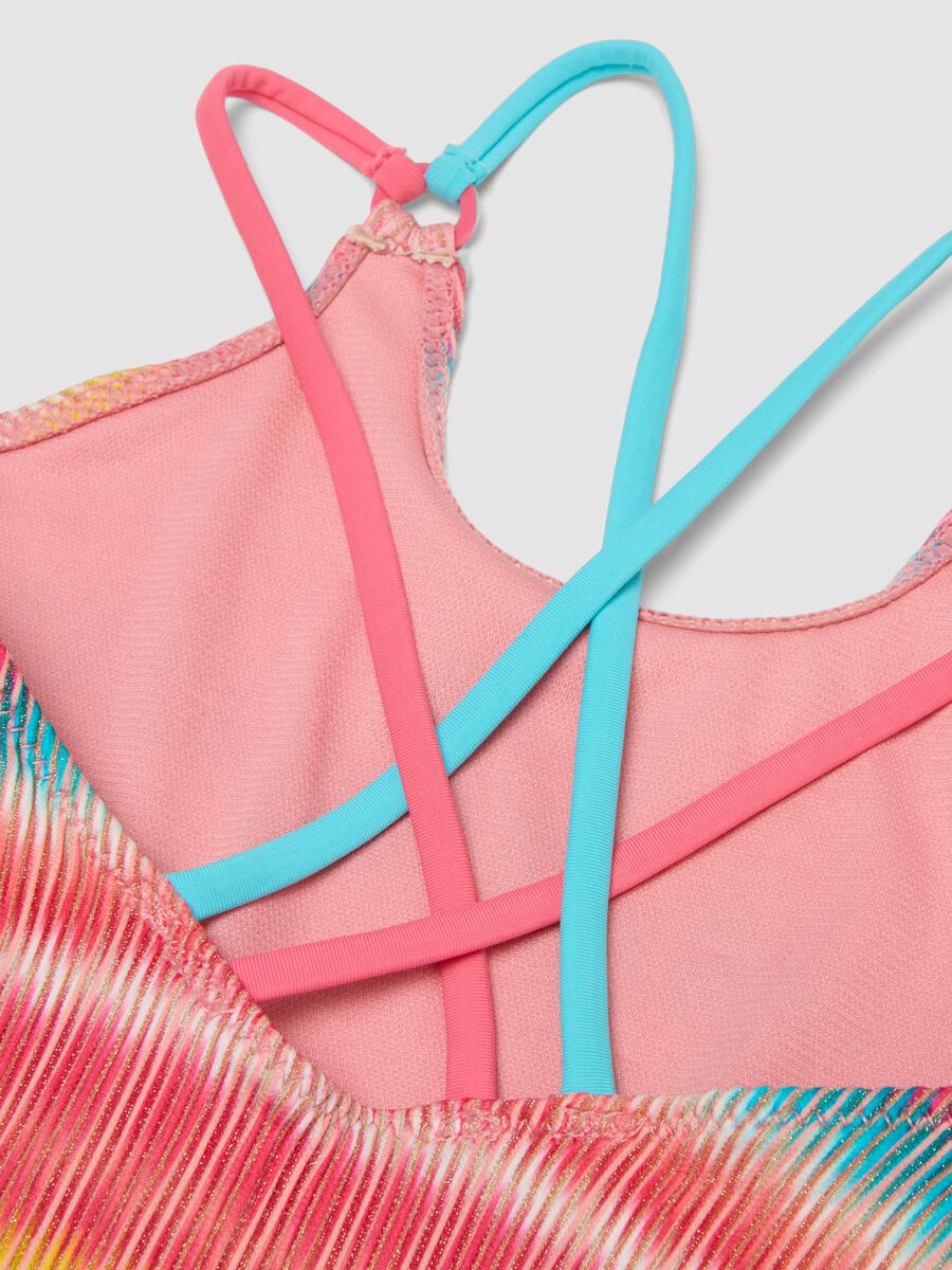 Costume intero a righe multicolor in tessuto elasticizzato per bambina_2