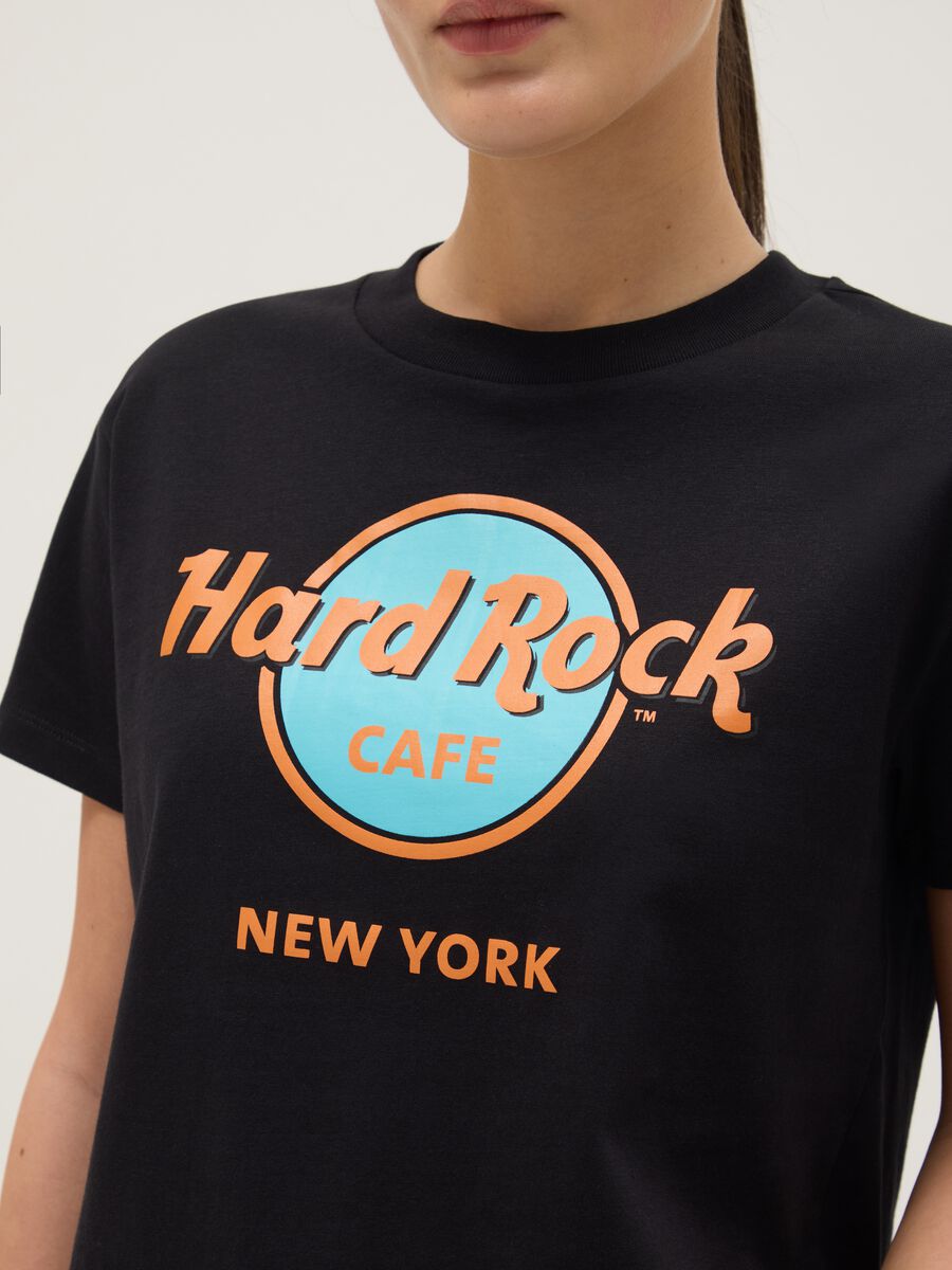 Black pure cotton regular fit T-shirt with Hard Rock Cafe logo_3