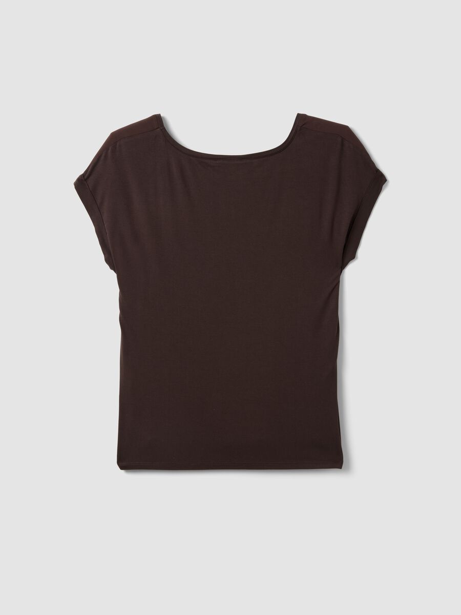 Brown pure viscose V-neck T-shirt, regular fit_5