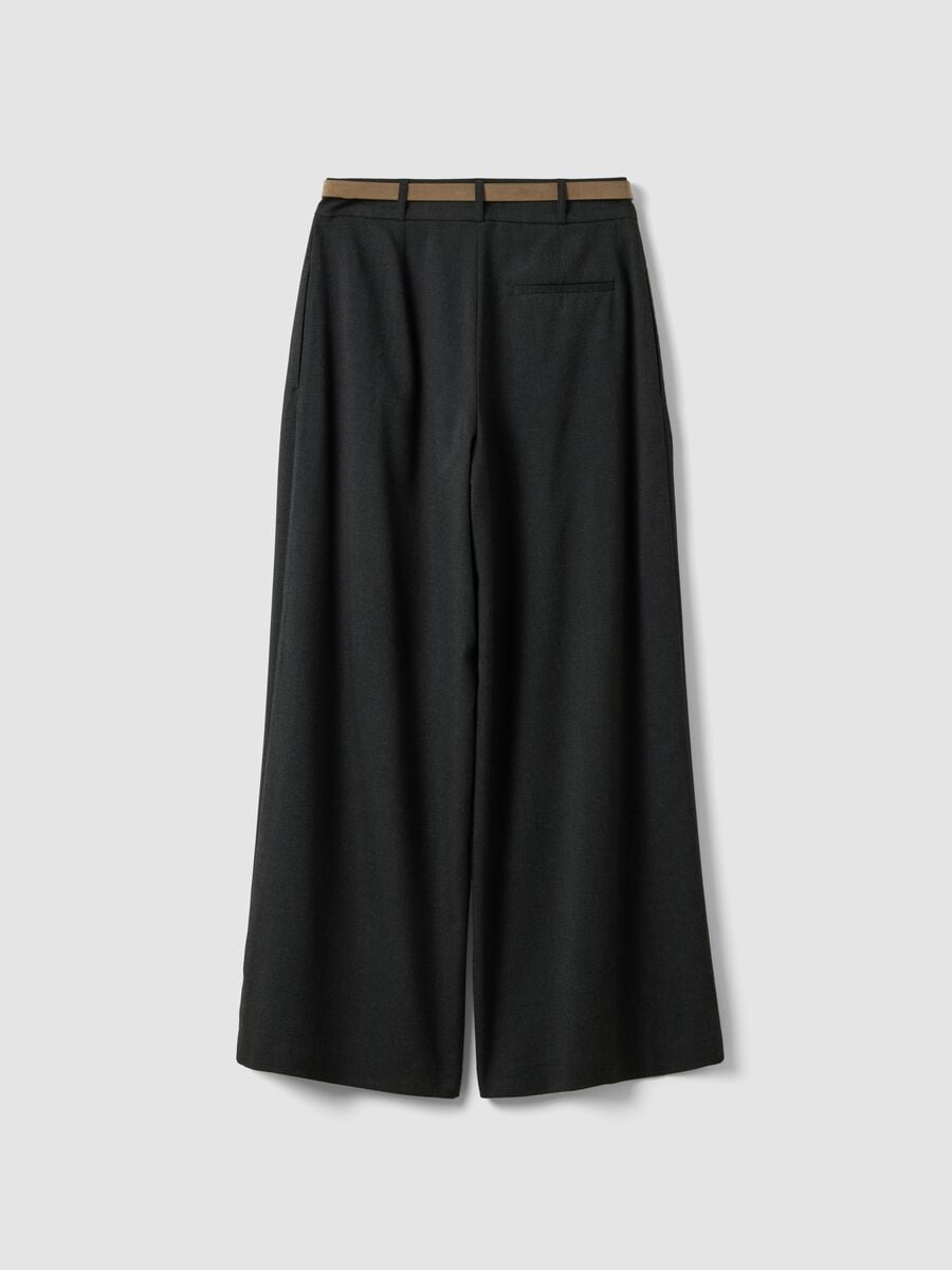 Grey wide-leg formal trousers in stretch viscose with belt_6
