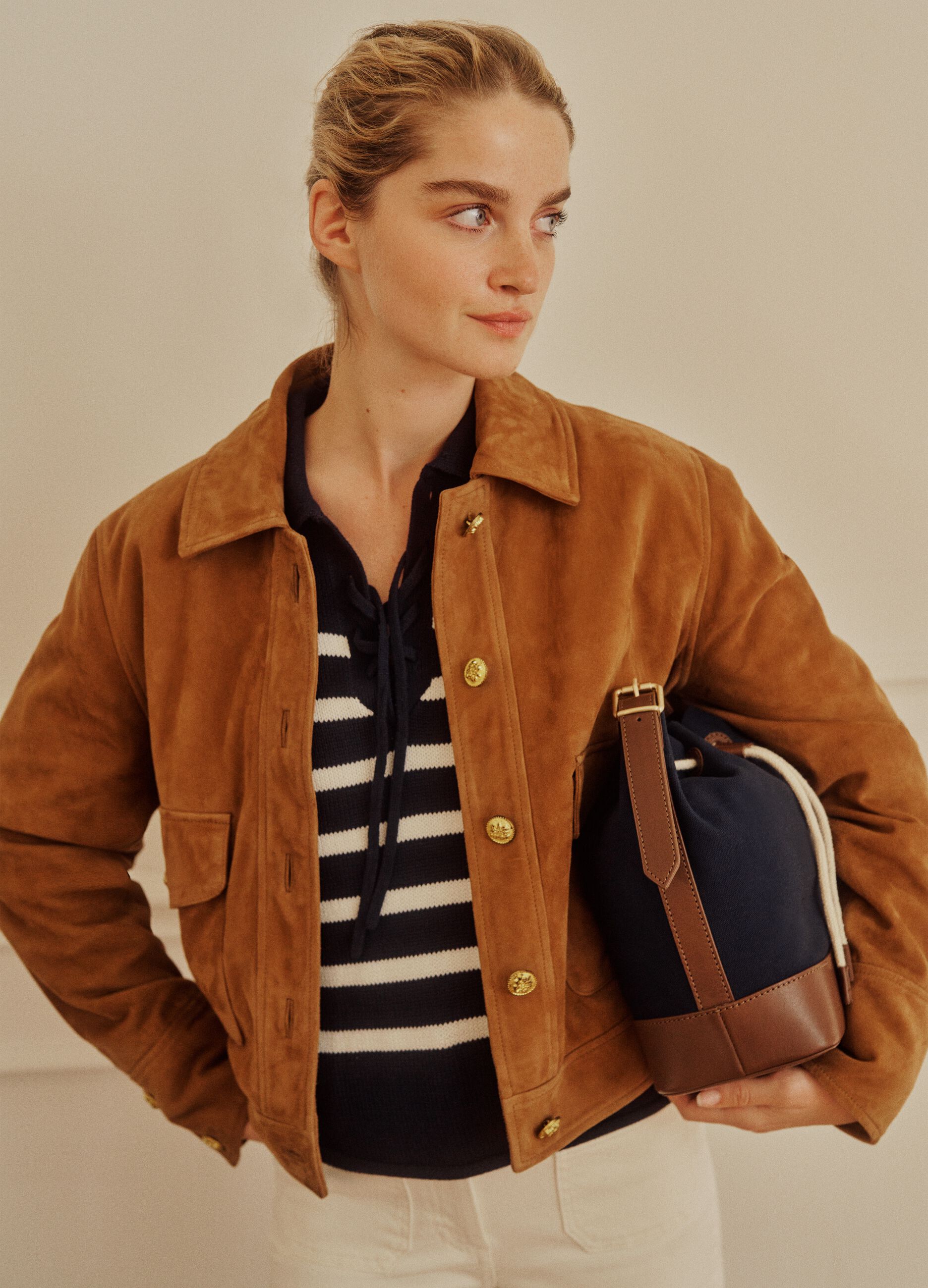 Multi-coloured striped pure cotton sweater, regular fit, deep V