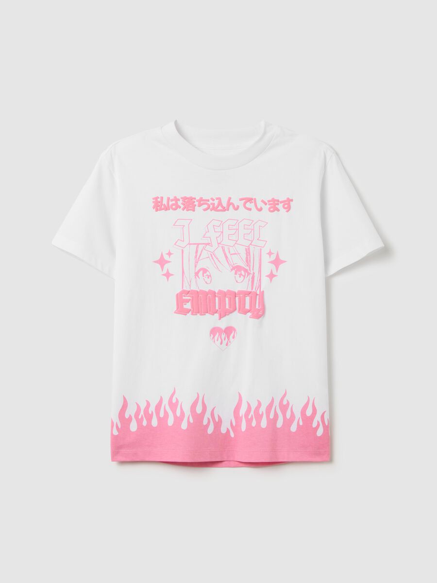 White T-shirt in cotton with manga motif print_4