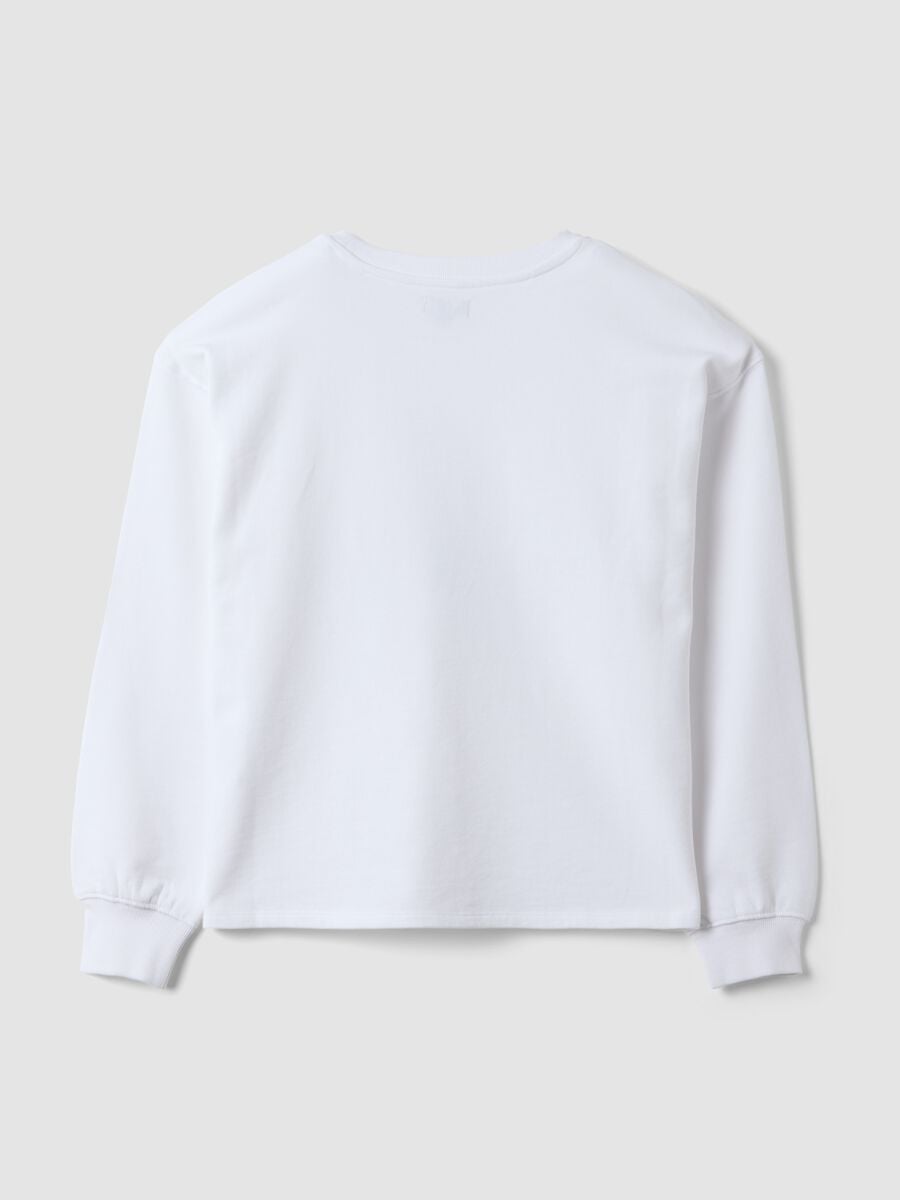 White 100% cotton sweatshirt with ribbed neck and print for girls_5