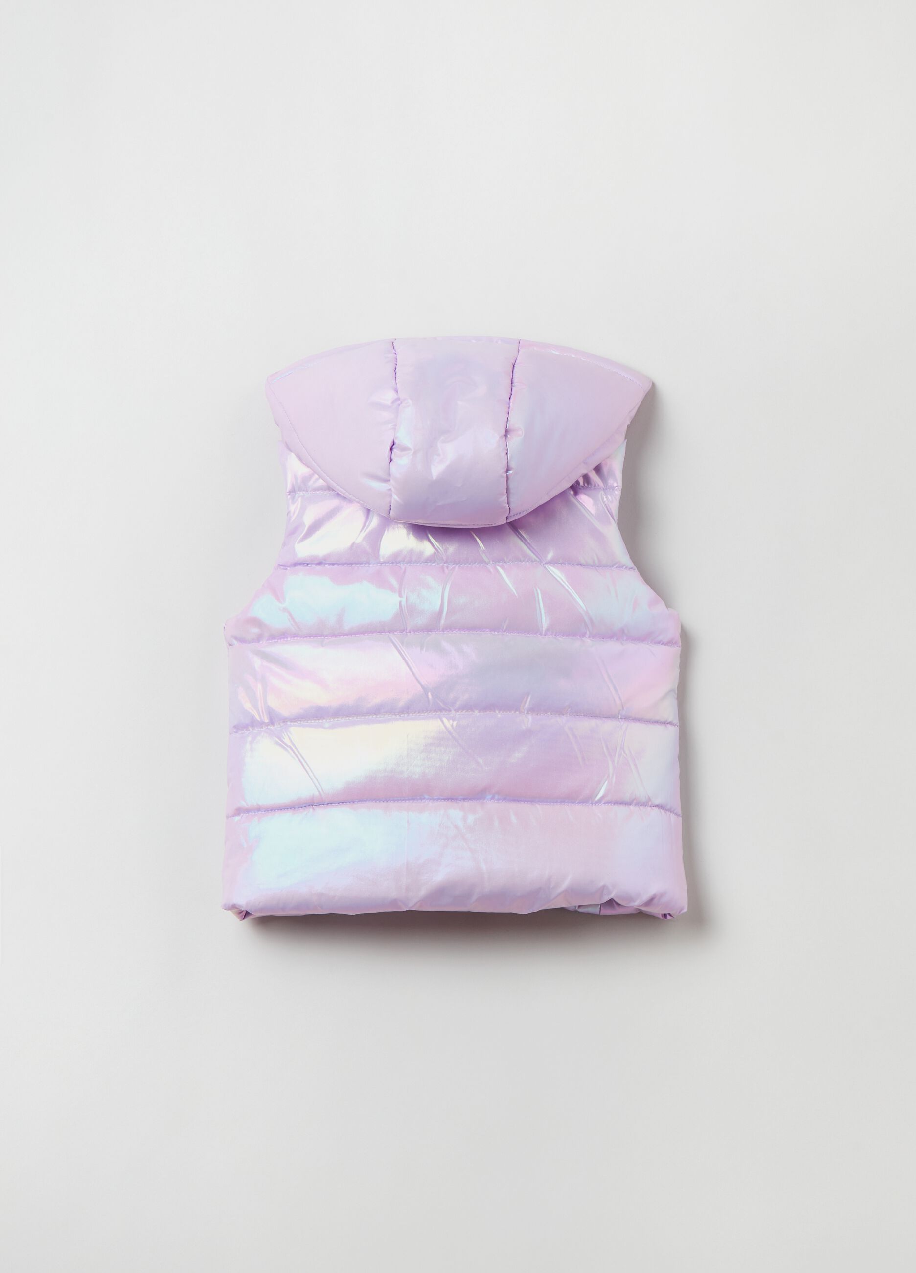 Gilet trapuntato shiny con cappuccio_1