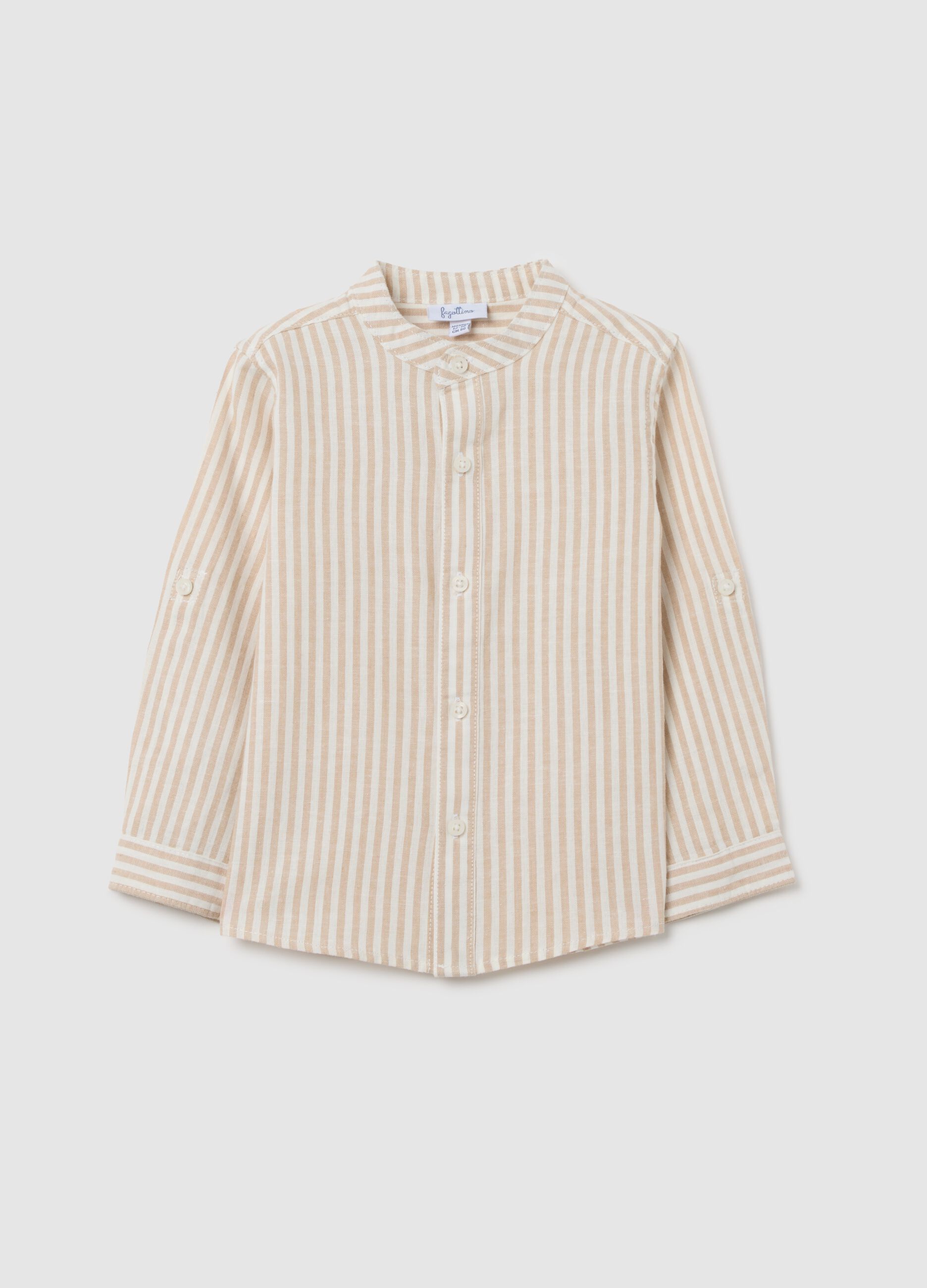 Multicolour regular fit cotton and linen blend child's shirt with mandarin collar