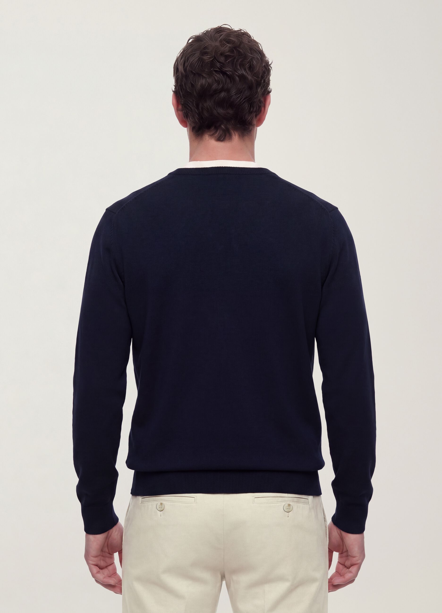 Blue viscose-blend V-neck jumper, regular fit