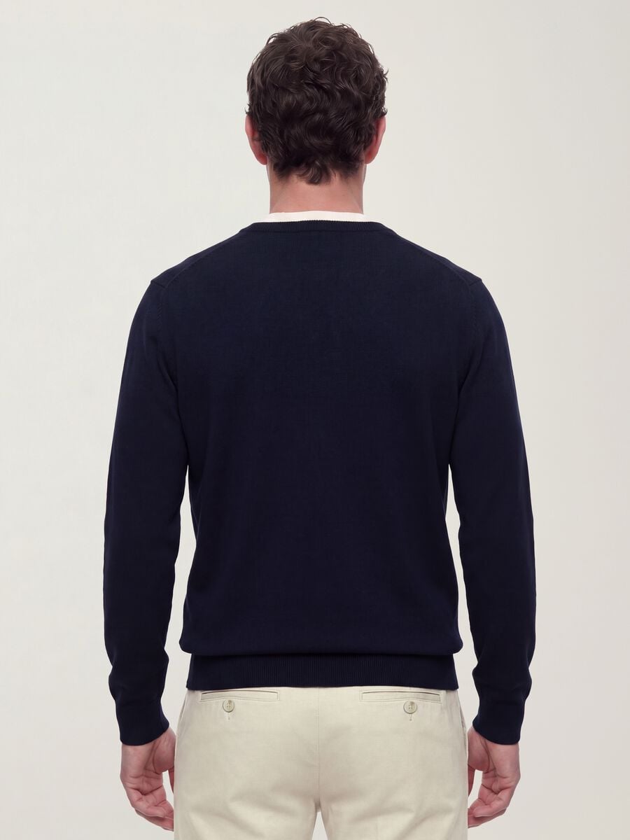Blue viscose-blend V-neck jumper, regular fit_3