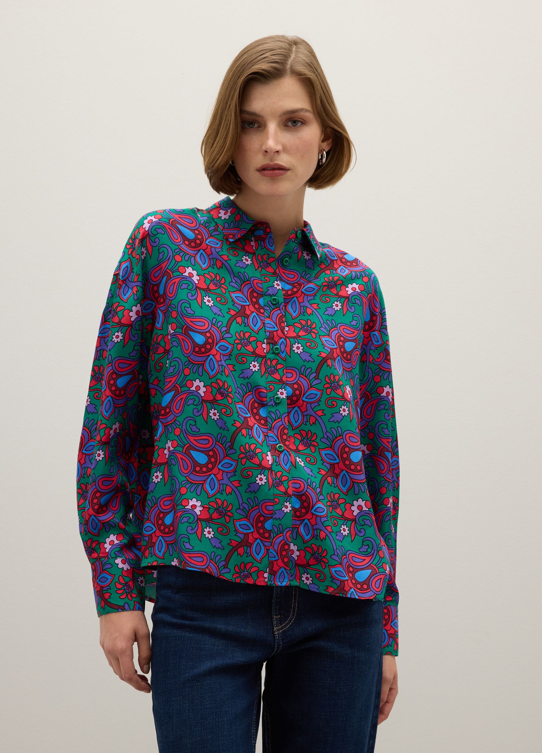 Multicolour pure viscose shirt regular fit