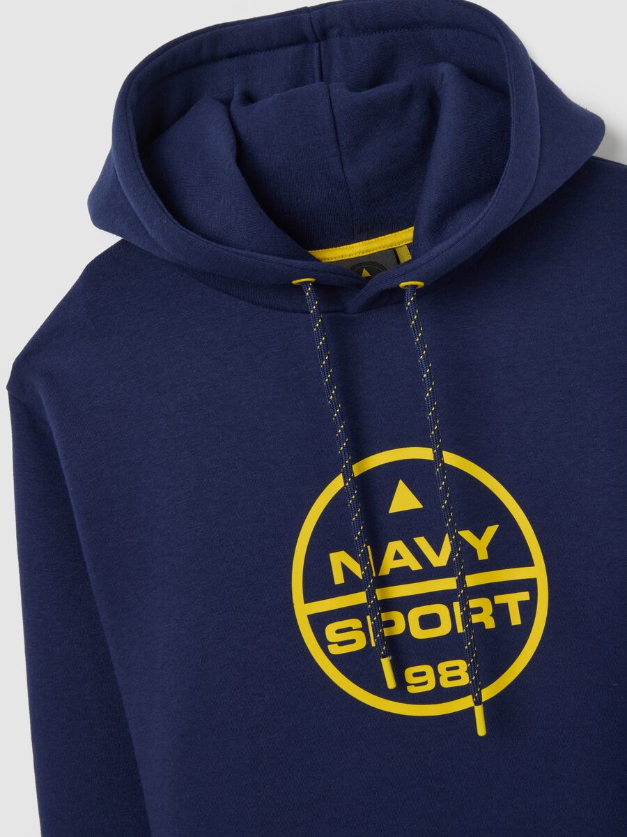 Felpa con cappuccio blu in misto cotone regular fit_5
