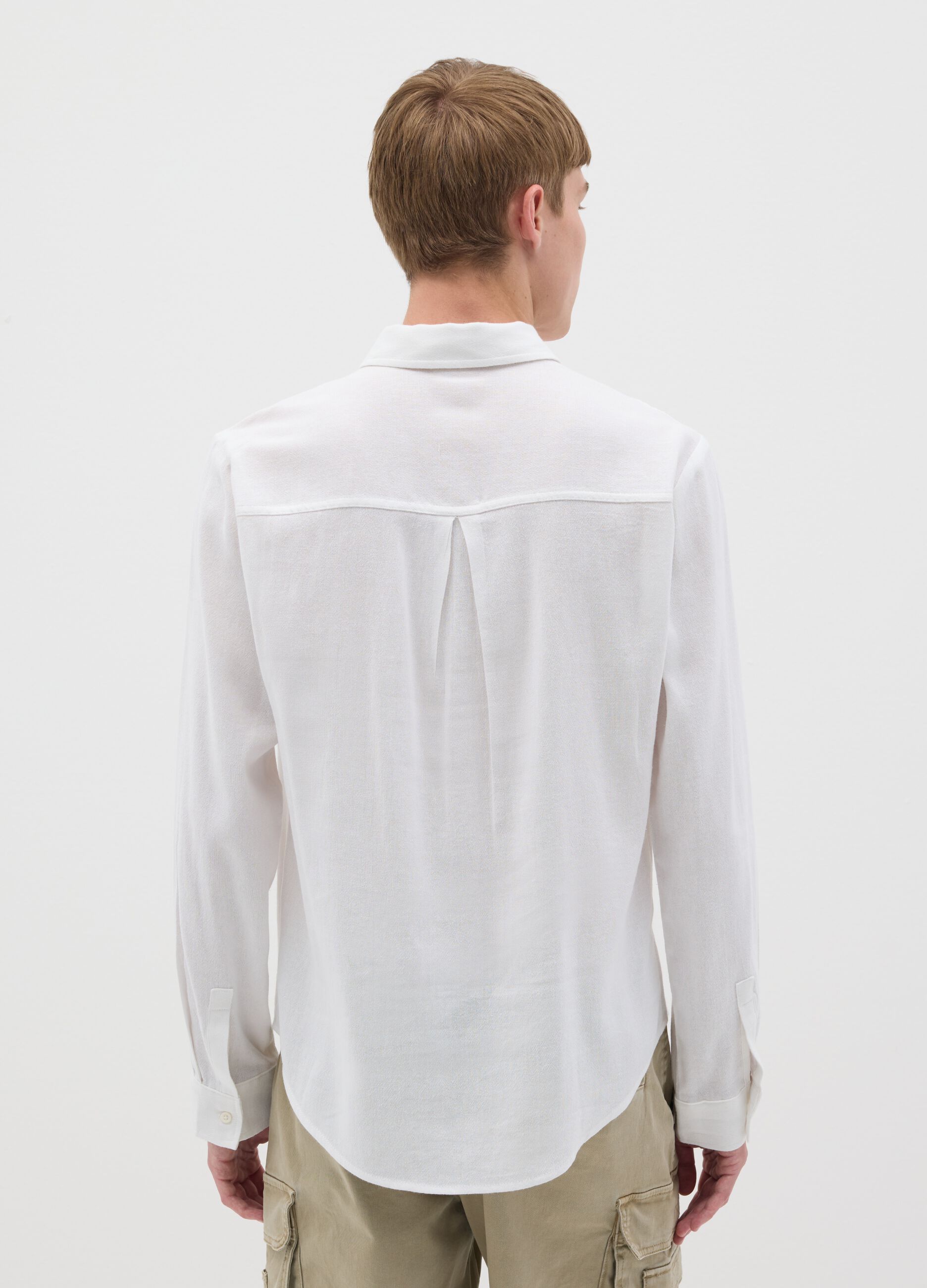 Camicia bianca in cotone viscosa e lino