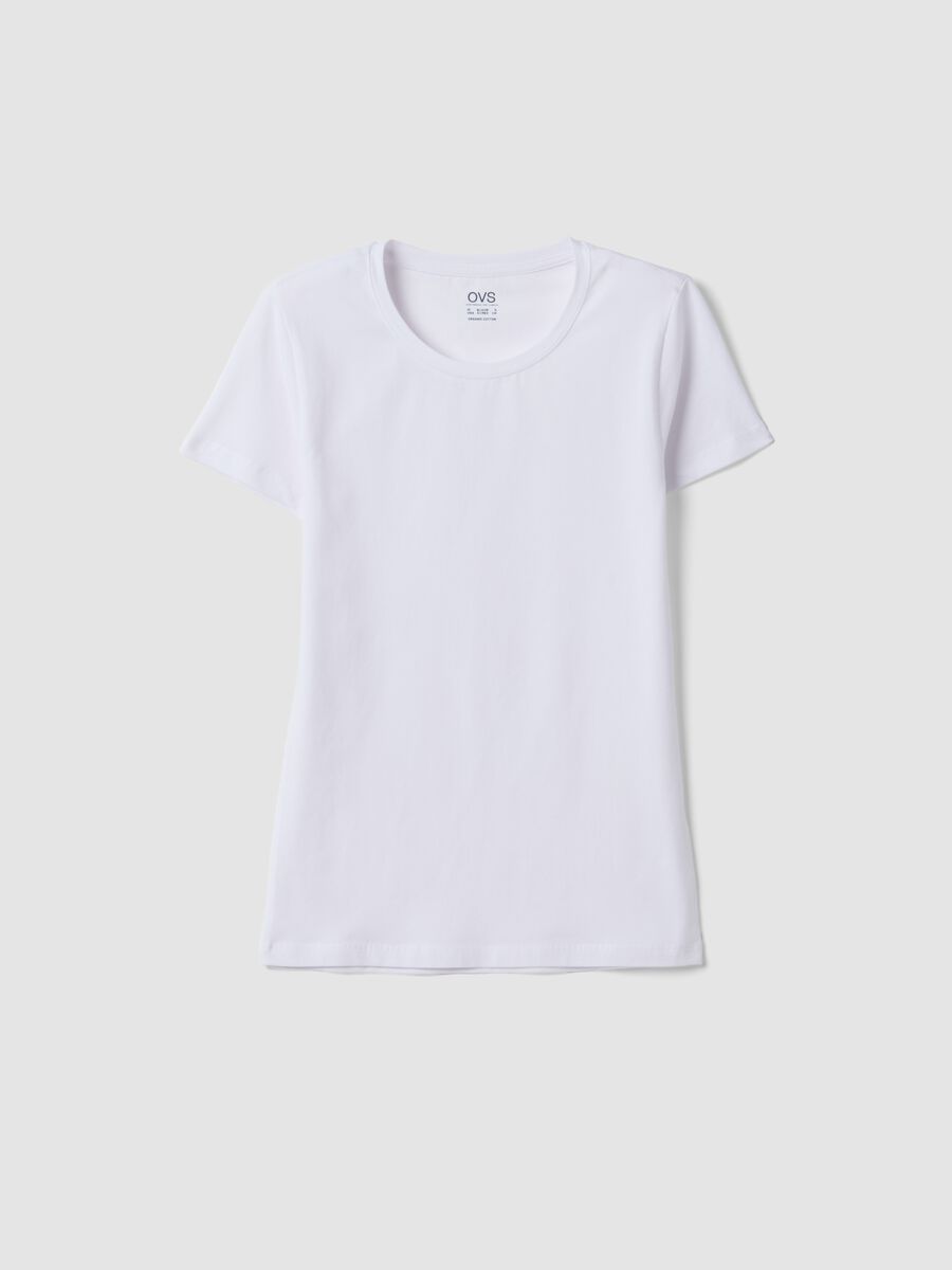 T-shirt bianca in cotone organico elasticizzato Girocollo_4