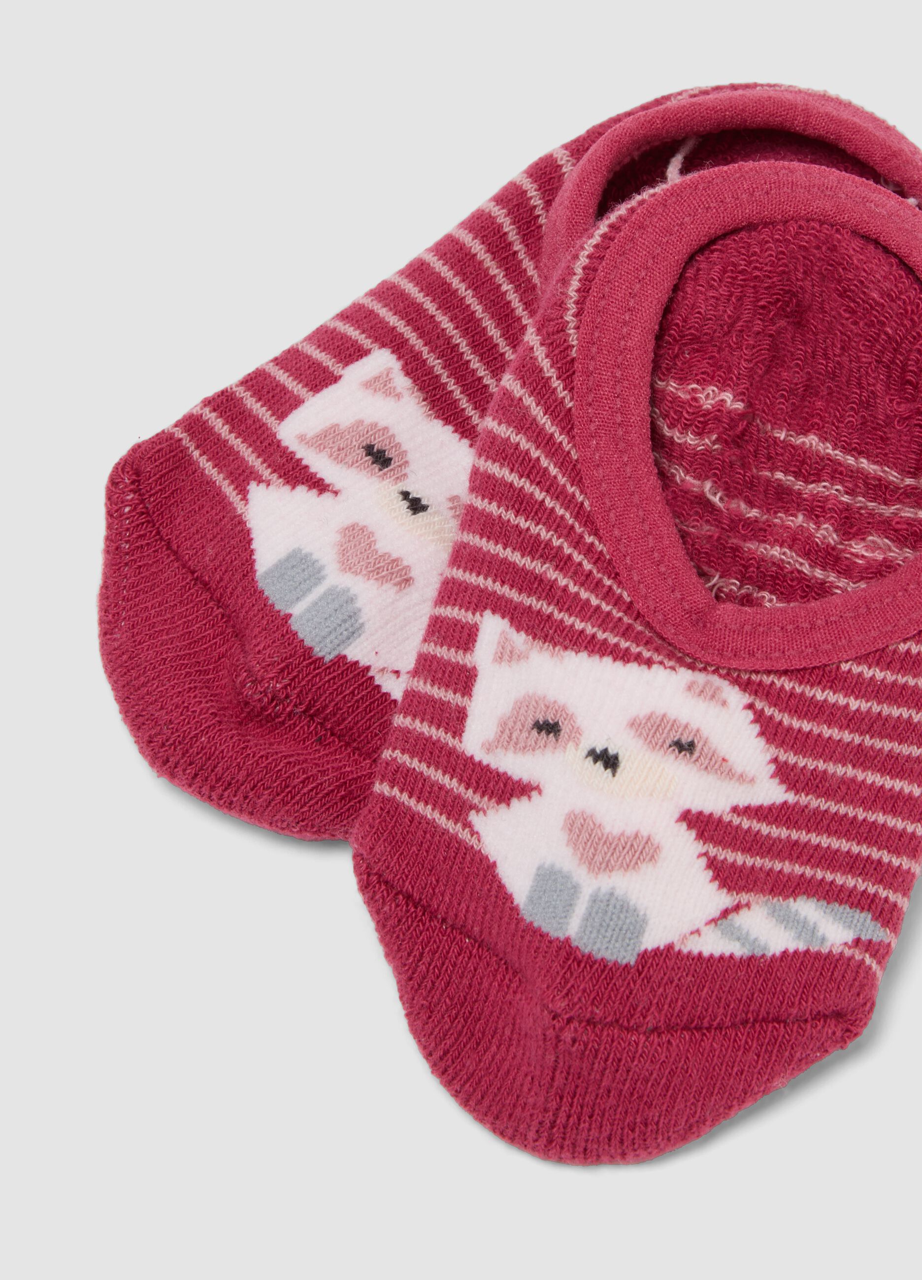 Red non-slip organic stretch cotton socks with kitten