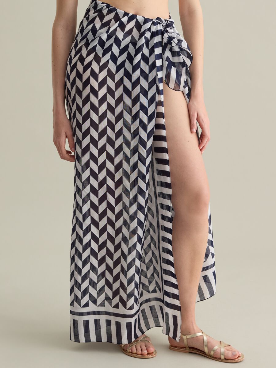 Long skirt in pure cotton with geometric pattern_1
