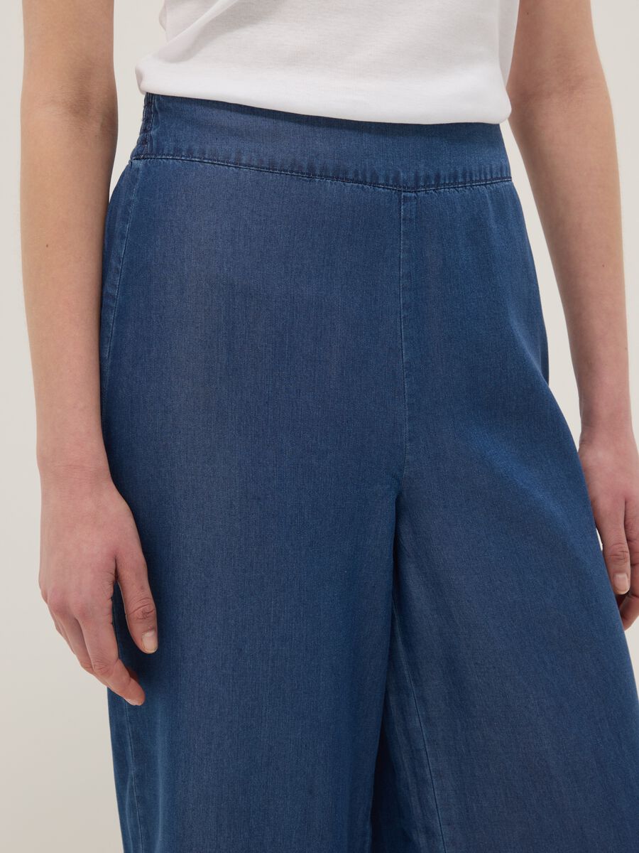 Dark blue pure lyocell palazzo trousers with elasticated waist and wide leg_3