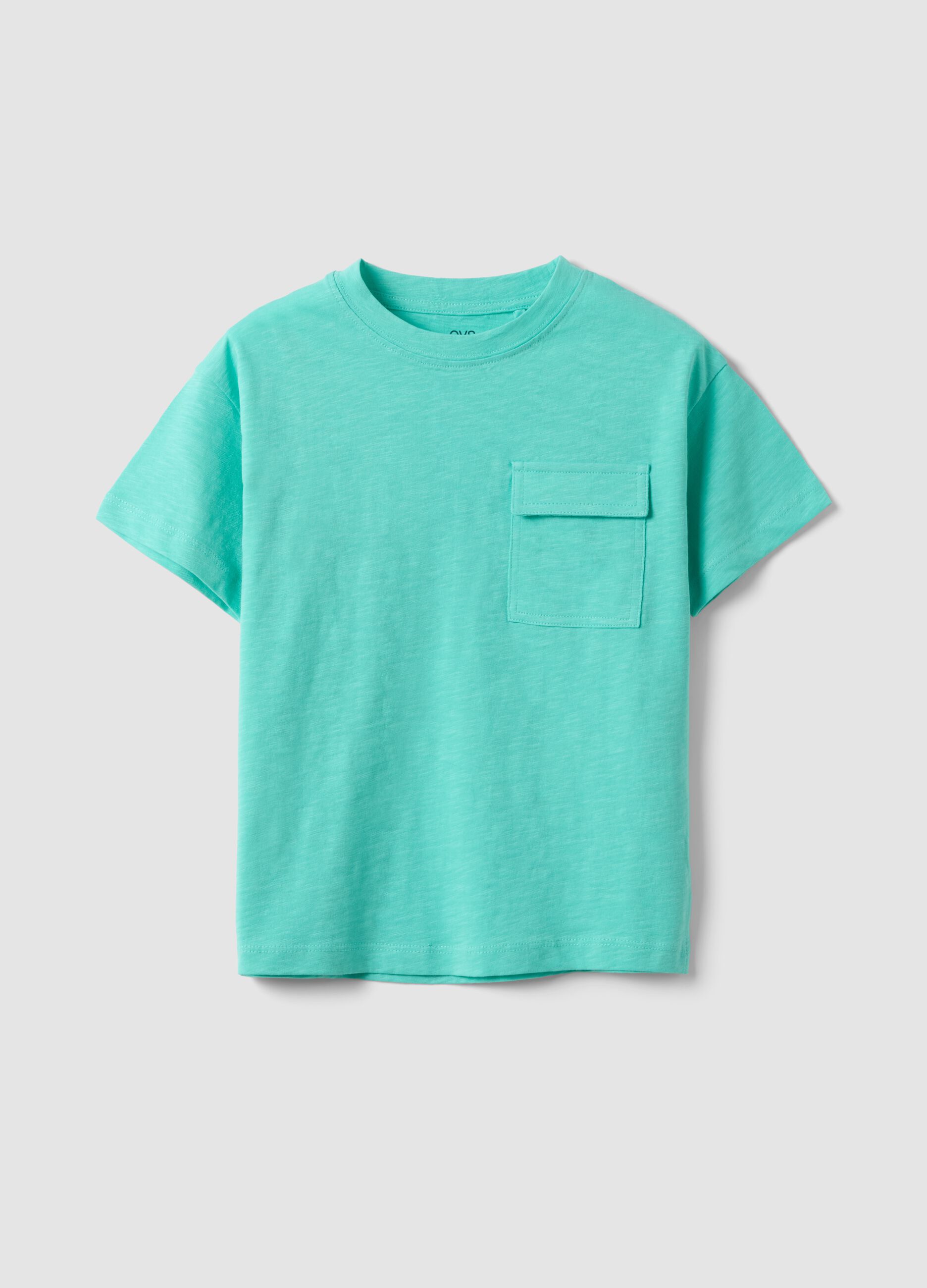 Children's regular fit pure cotton blue t-shirt with pocket