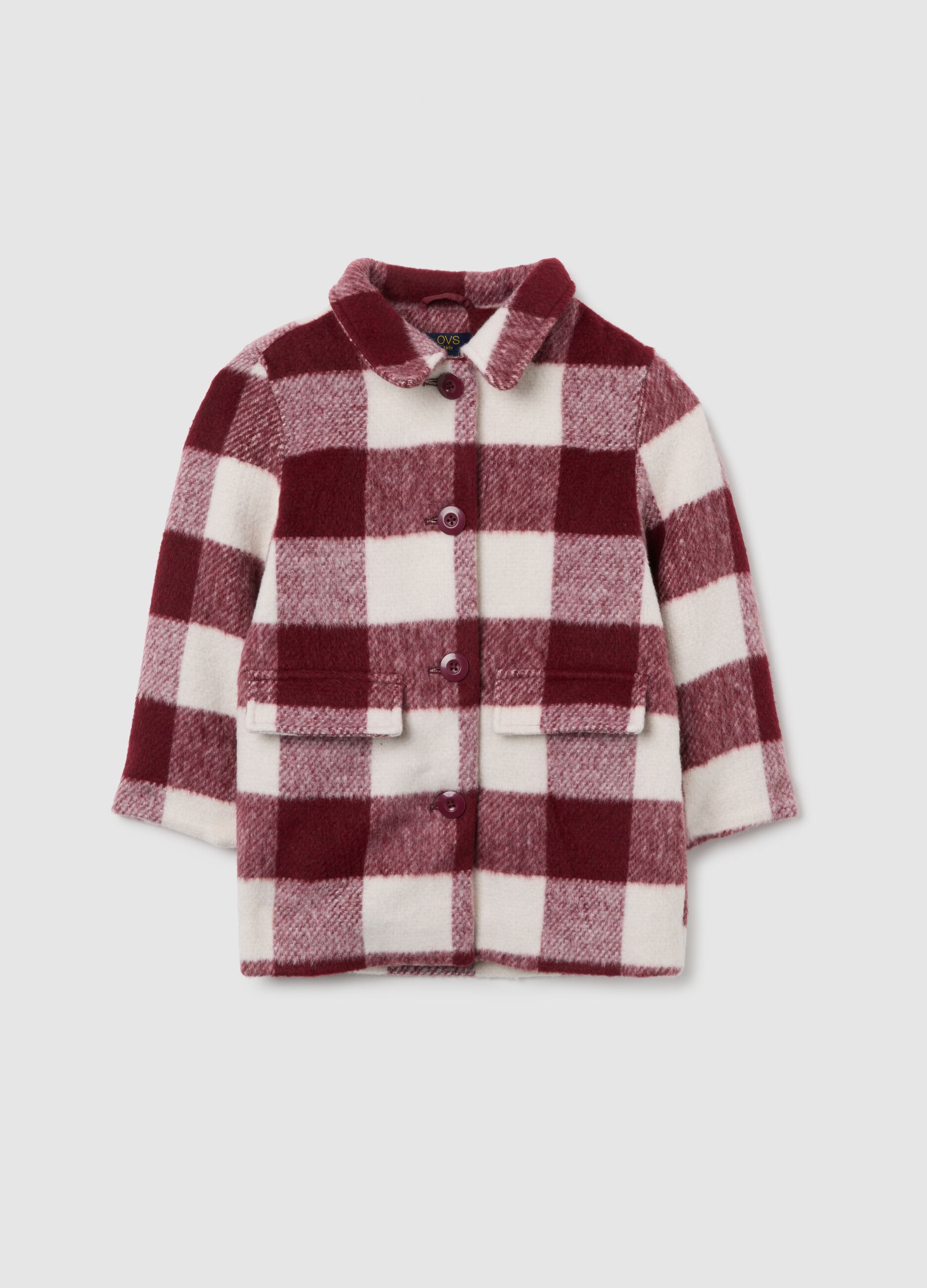 Girls' multicolour check regular fit wool blend coat