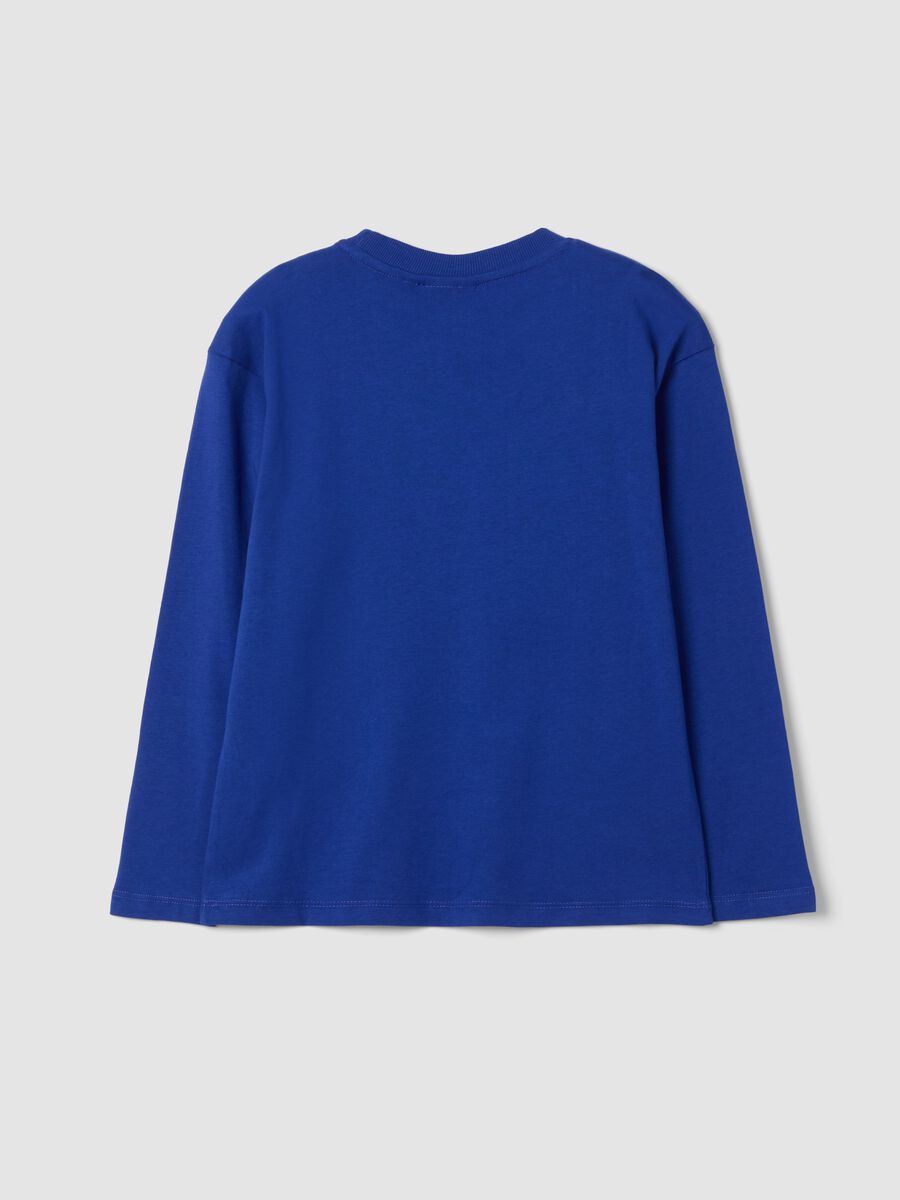 T-shirt blu in puro cotone con stampa basket_1